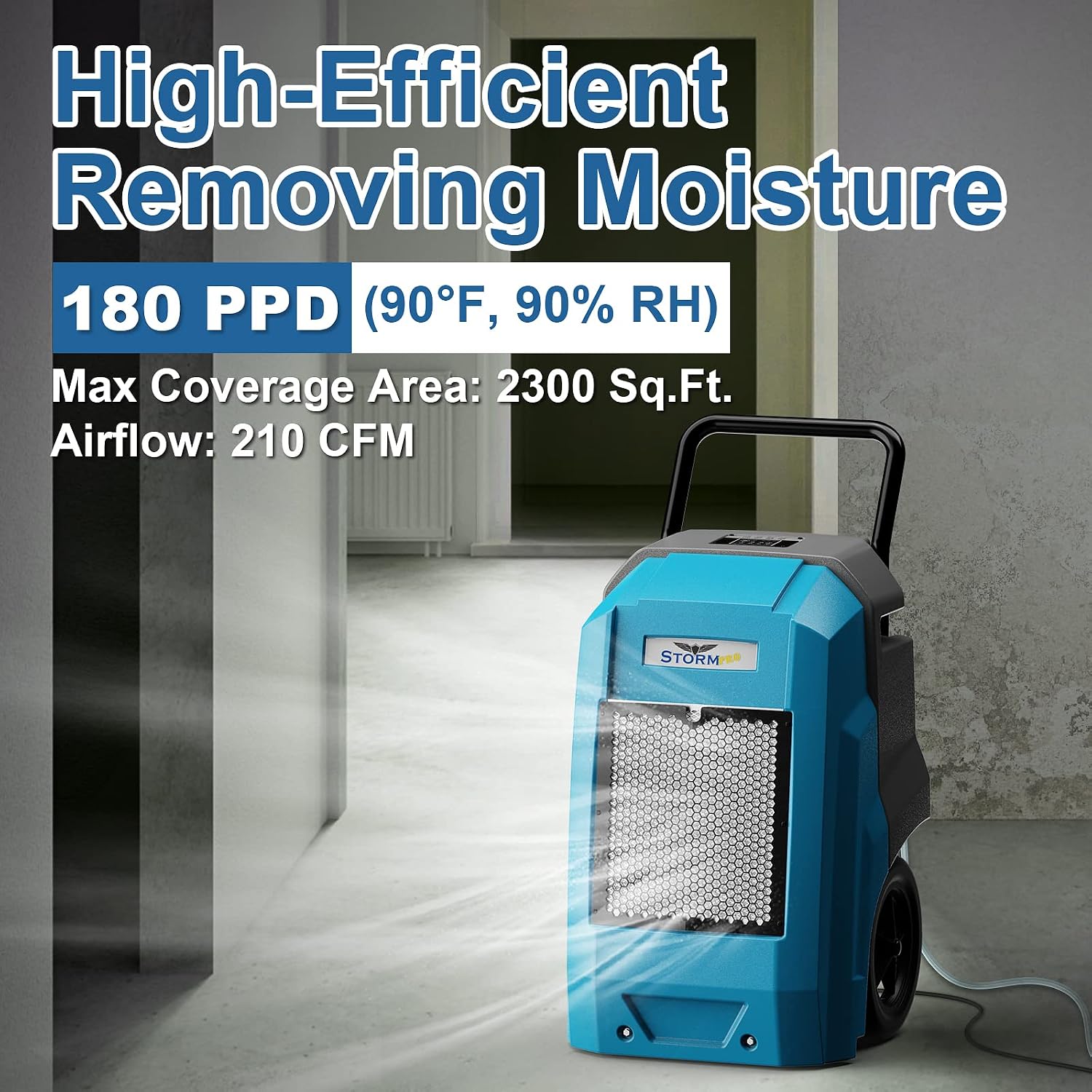 ALORAIR 180Pints LGR Industrial Dehumidifier with Pump and Drain Hose, Portable Commercial Dehumidifier with Wheels for Home, Basements, Garages, and Job Sites