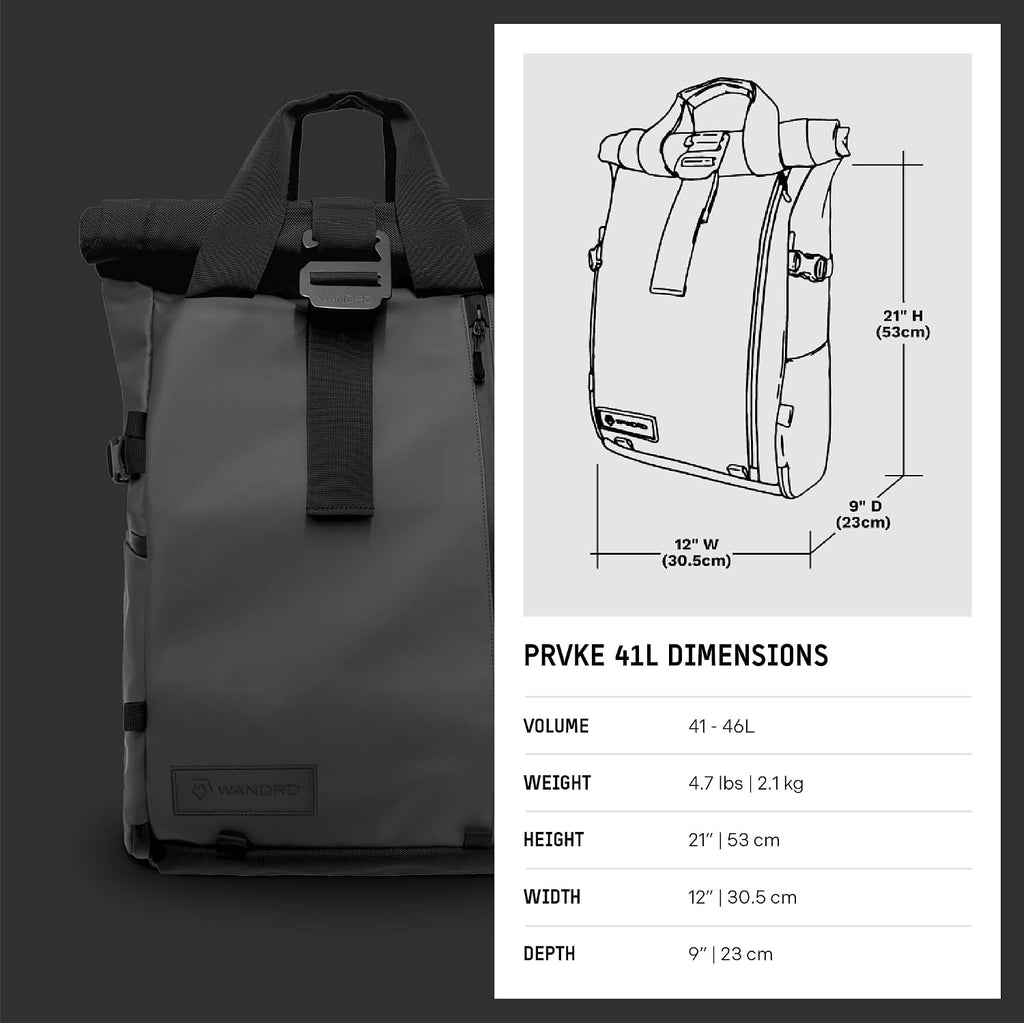WANDRD PRVKE 41L Photography Bundle: Weather-Resistant Travel & Camera Backpack with Laptop Sleeve, Quick Side Access, Clamshell Opening – Ideal Photography & Travel Bag (Black)