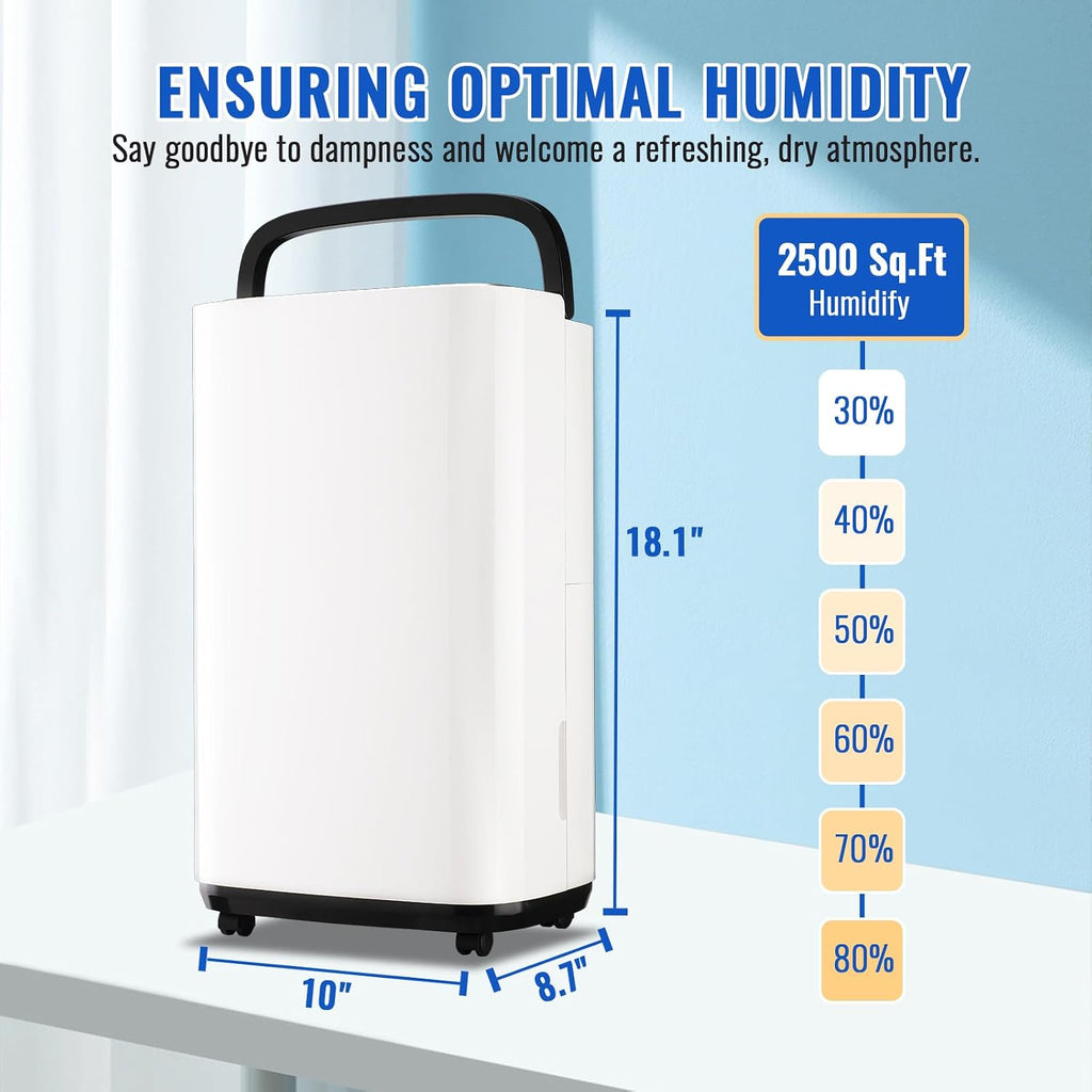 WANAI 30 Pints Dehumidifier for Basements with Drain Hose, 2500 Sq.Ft Dehumidifiers Auto Drain or Manual Drainage, Small Dehumidifier for Home Bedroom Bathroom with 2.2L Water Tank, 3 Modes, 24Timer