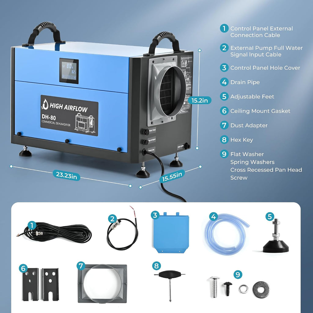 EUHOMY 160 Pint Crawl Space Dehumidifier with Drain Hose, Dehumidifier for Home and Basement, Dehumidify Up to 7000 Sq.Ft Commercial Dehumidifiers, Timer on/off, Automatic Dehumidification