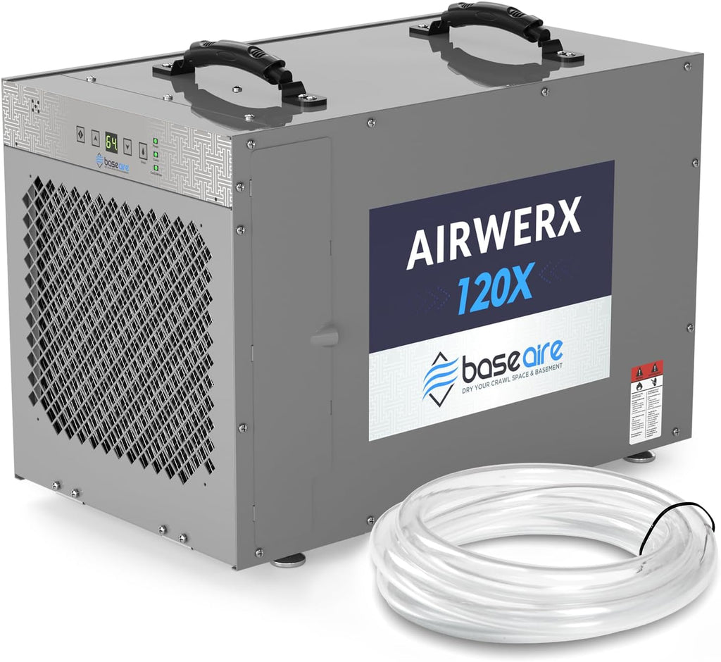 BASEAIRE 235 Pints Crawl Space Commercial Dehumidifier with Pump, AirWerx120X Dehumidifier Whole Homes, Basements, up to 3,300 sq. ft. cETL, Water Damage Storage