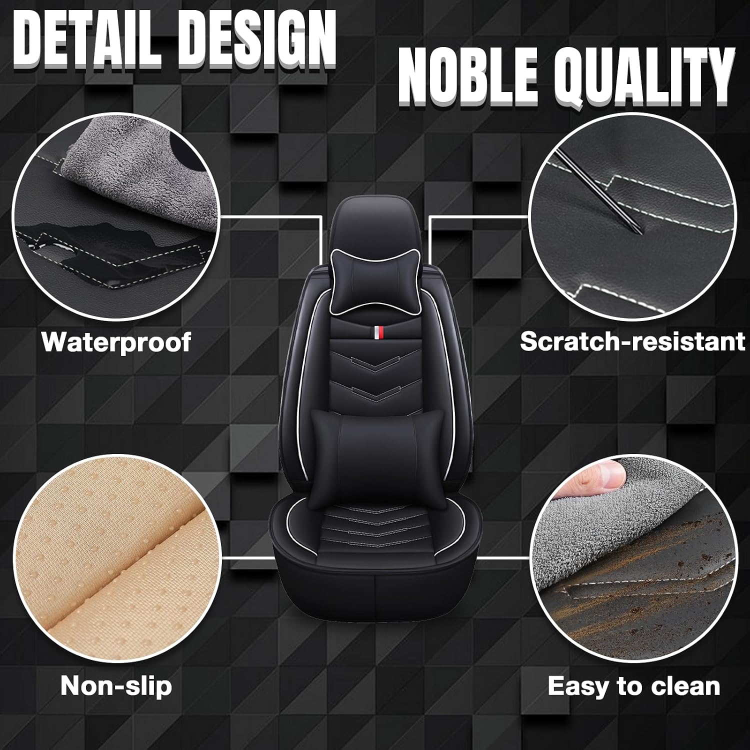 Car Seat Covers Fit for Chevy Traverse 2009-2025, Leather Seat Covers for Car, Waterproof Non-Slip Durable Car Seat Protector(5 Seats with Pillow,Black White)