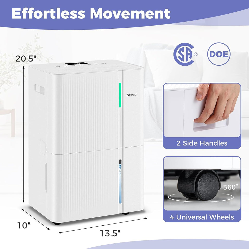 COSTWAY 96 Pints Energy Star Dehumidifier for Basement, 8000 Sq.Ft Dehumidifier with 24H Timer, 3-Color Indicator, 1.2 Gallon Water Tank, Drain Hose & Wheels for Bathroom, Bedroom