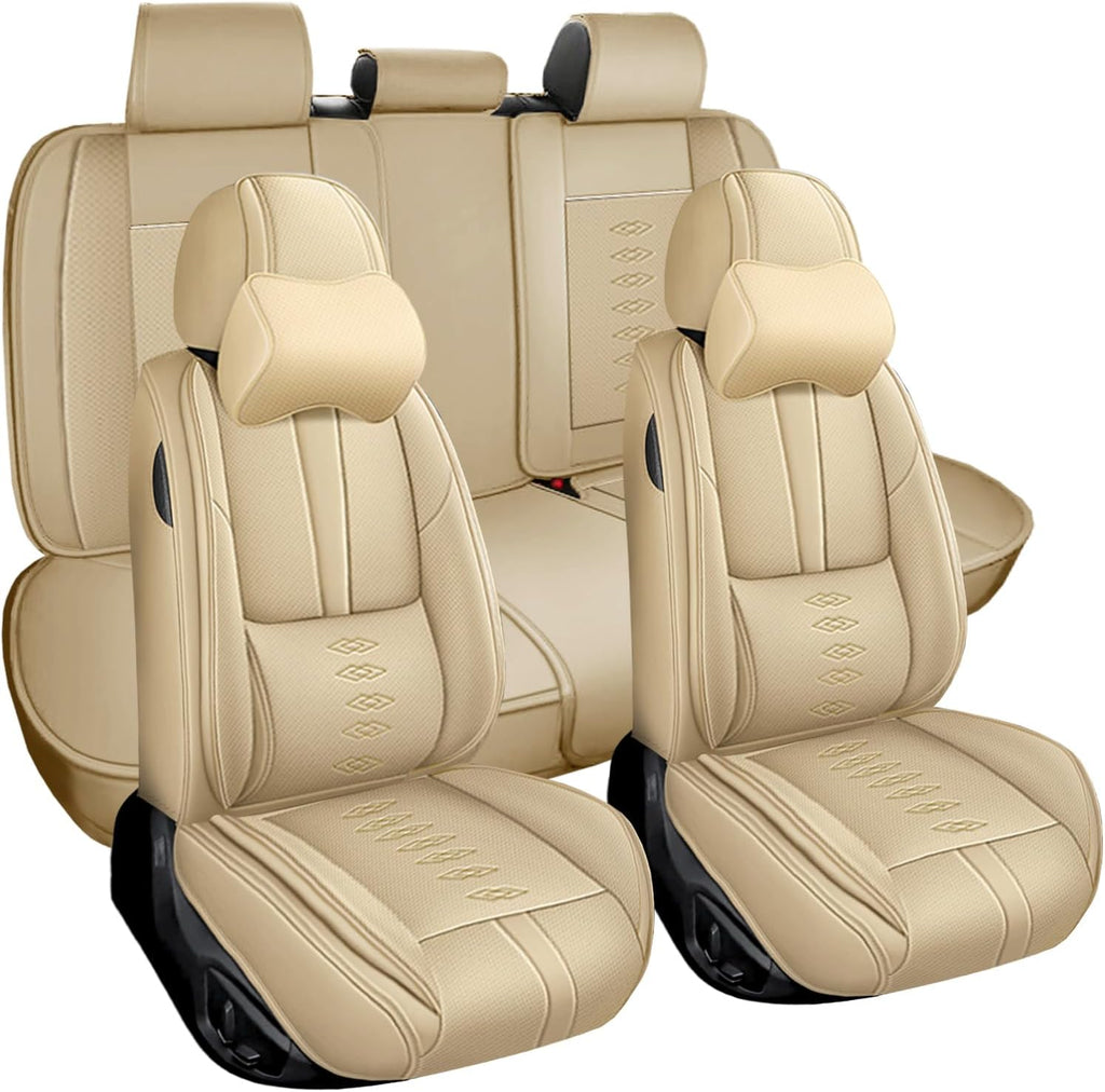 for Land Rover Discovery 1999-2024 2025 Leather Seat Covers,Waterproof Anti-Slip Car Seat Protectors,Soft Front&Rear Car Seat Cushions,Easy to Install Car Seat Covers(Beige,5 Seats Luxury)