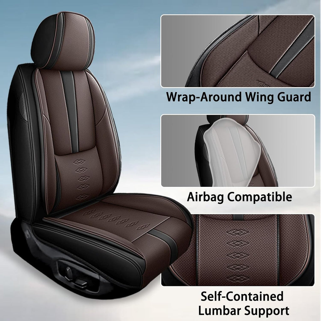 Car Seat Covers 5 Seats Fit for Mitsubishi Montero 1999-2005,Waterproof Leather Seat Covers,Airbag Compatible,Car Seat Protectors Interior Sets(Full Set,Black&Brown)