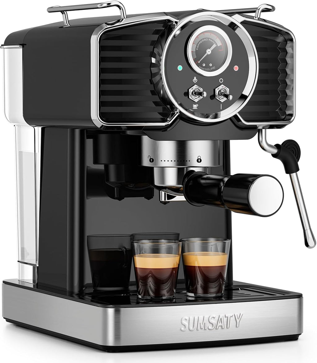SUMSATY Espresso Machine 20 Bar Espresso Maker with Milk Frother Steam Wand, Professional Expresso Machine for Home Cappuccino & Latte Maker, Retro Coffee Maker with 61oz Water Tank, Black
