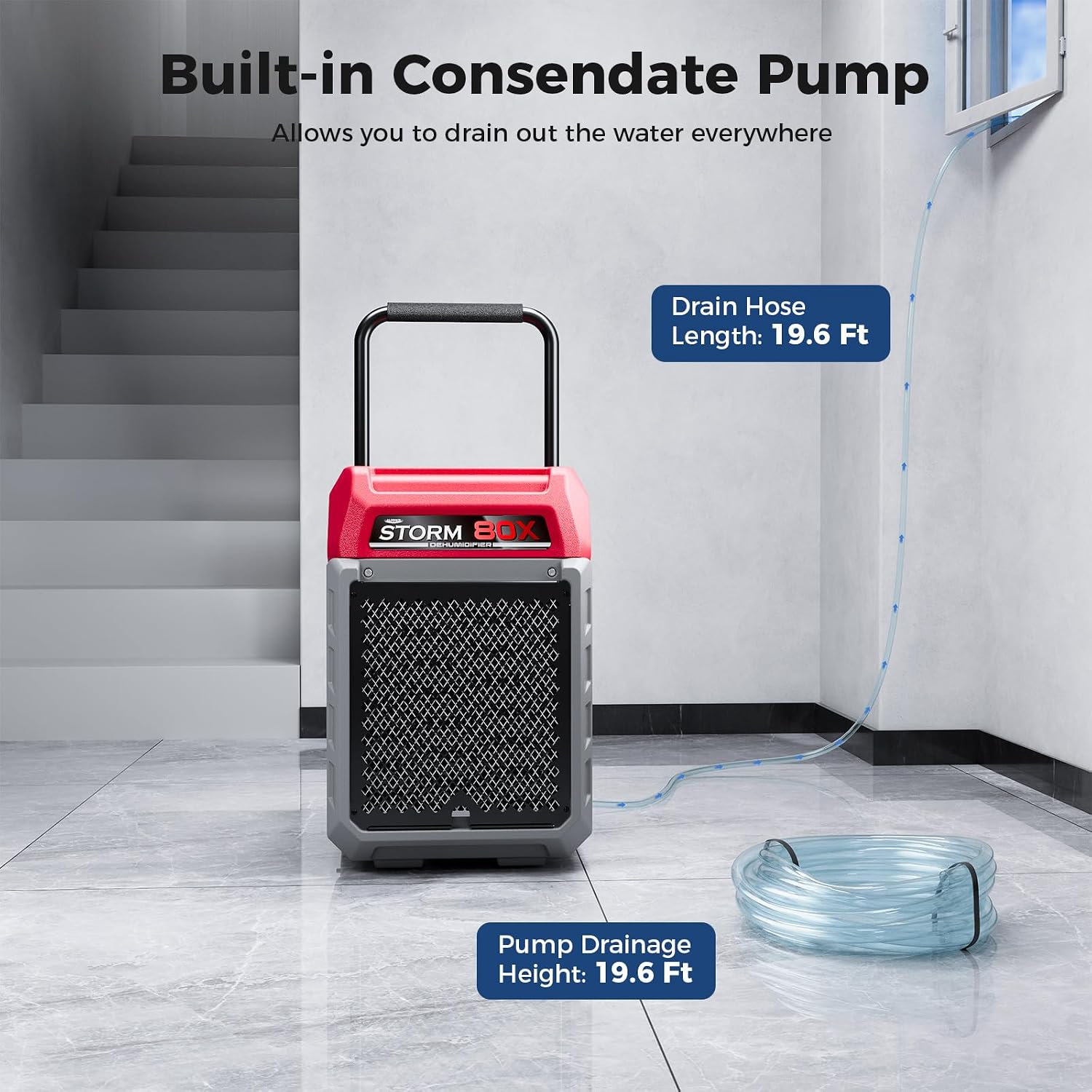 ALORAIR 170 PPD Commercial Dehumidifier with Pump & Drain Hose, LGR Industrial Use, Portable Dehumidifier with Wheels for Water Damage Restore, Carpet Drying, Storm 80X (Red)