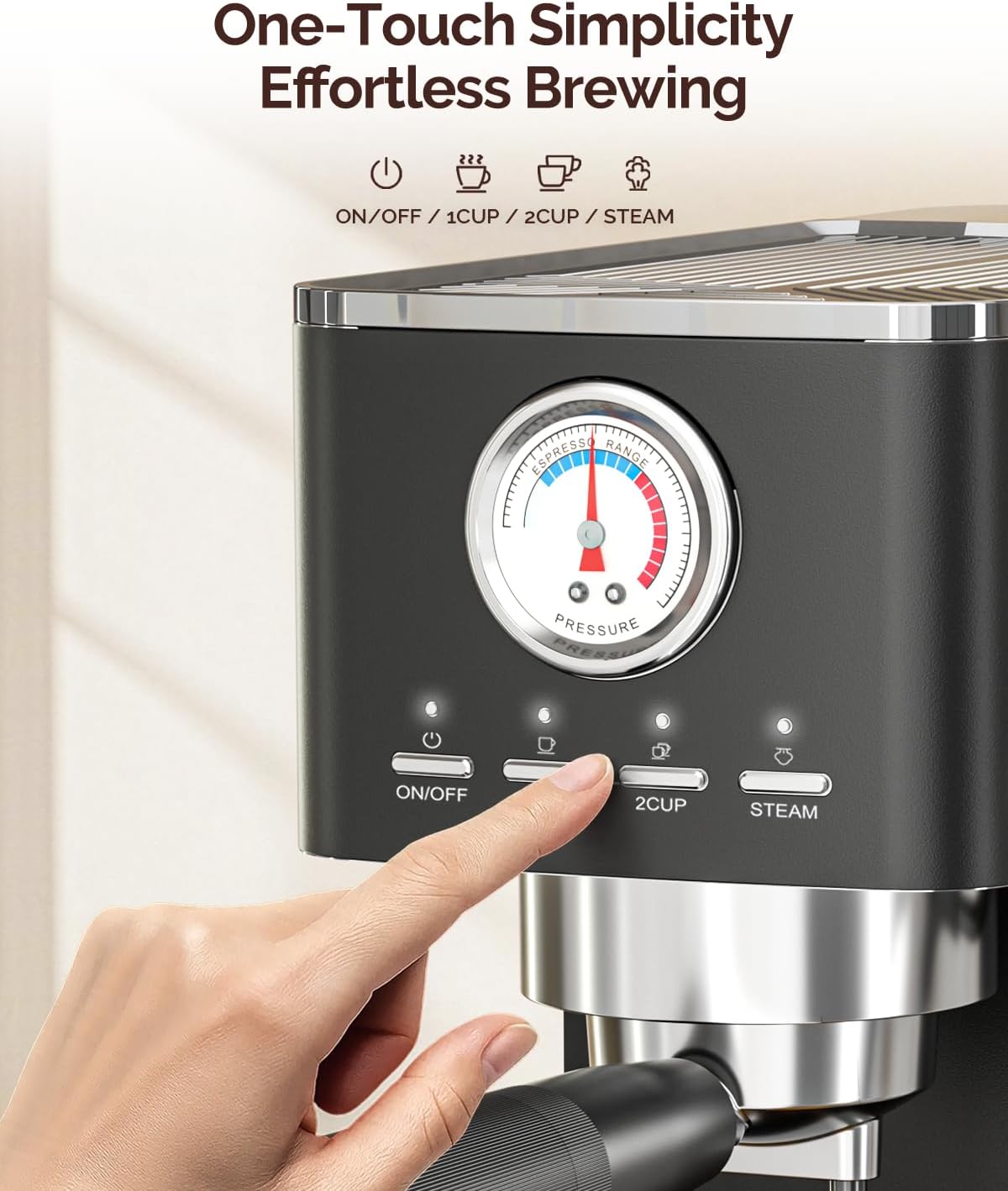 Maestri House Espresso Machines 20 Bar ULKA Pump, Compact Espresso Maker Built-in Flow Meter Steam Milk Frother, 43oz Removable Water Tank Stainless Steel Coffee Machine for Cappuccino (Black)