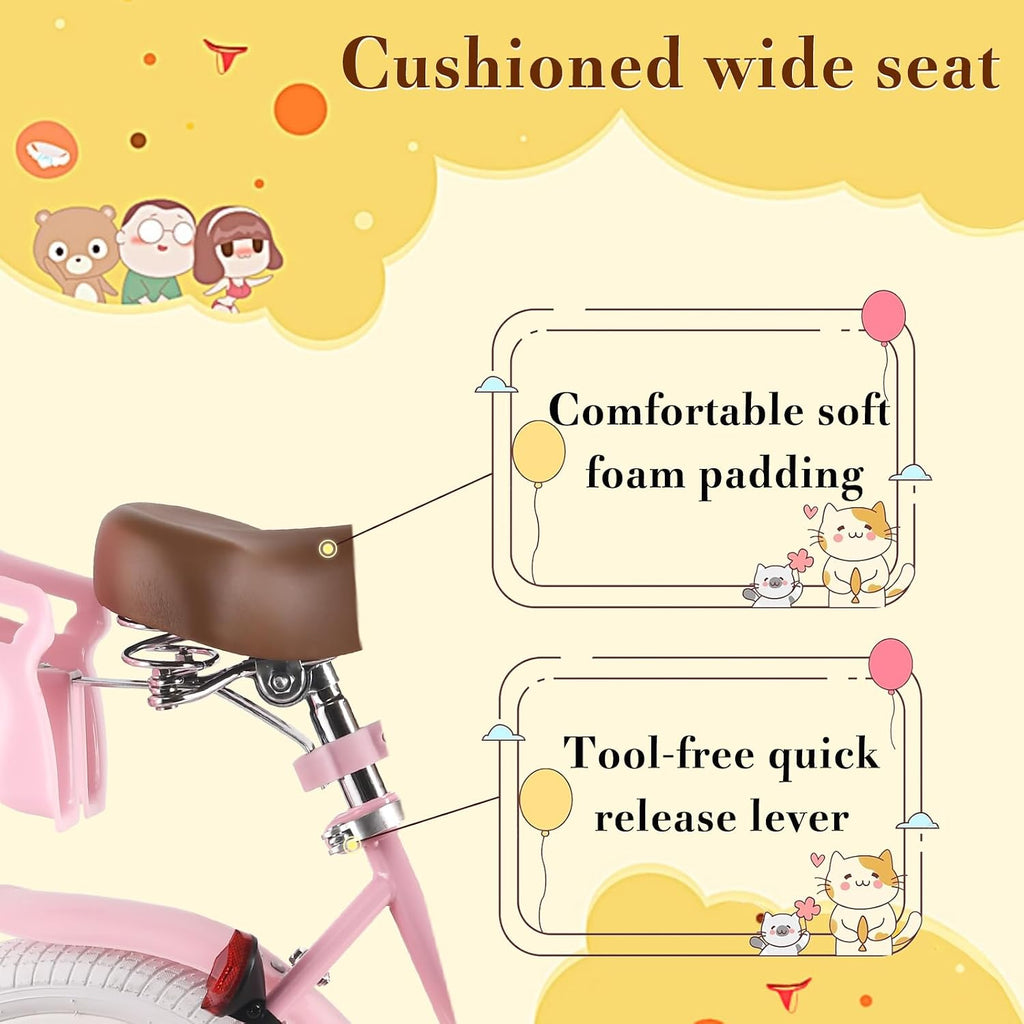 RULLY Fruit Kids Bike 12 14 16 Inch Bicycle for Girls Ages 2-7 Years, Training Wheels Included, Girl Bikes with Basket & Doll Seat | 12, 14, 16, Inch, Bicycle