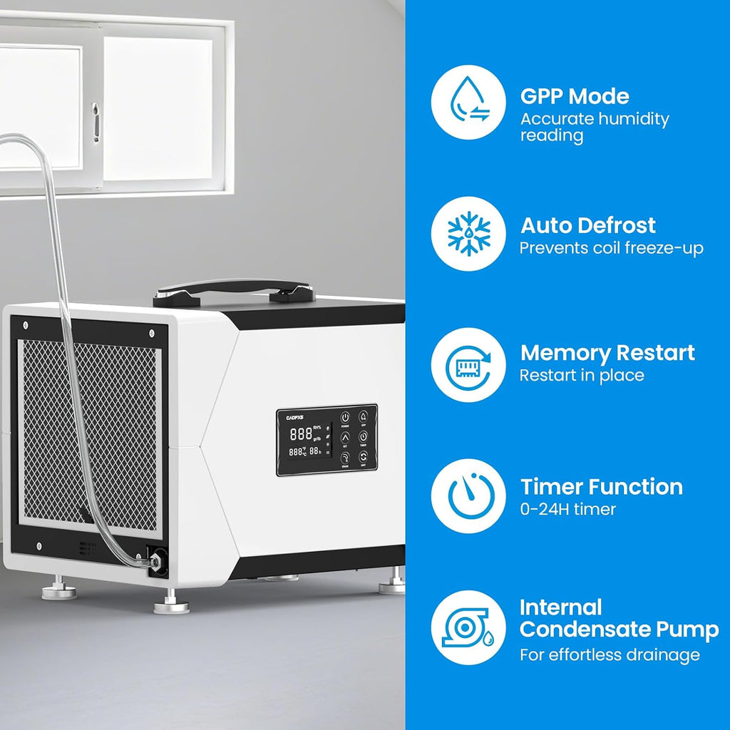 CADPXS Crawl Space Dehumidifier with Pump and Drain Hose, 80 Pint Crawlspace Dehumidifier for Commercial, Basement, Water Damage Use, Memory Start, cETL, Up to 1000 Sq Ft, 5 Years Limited Warranty