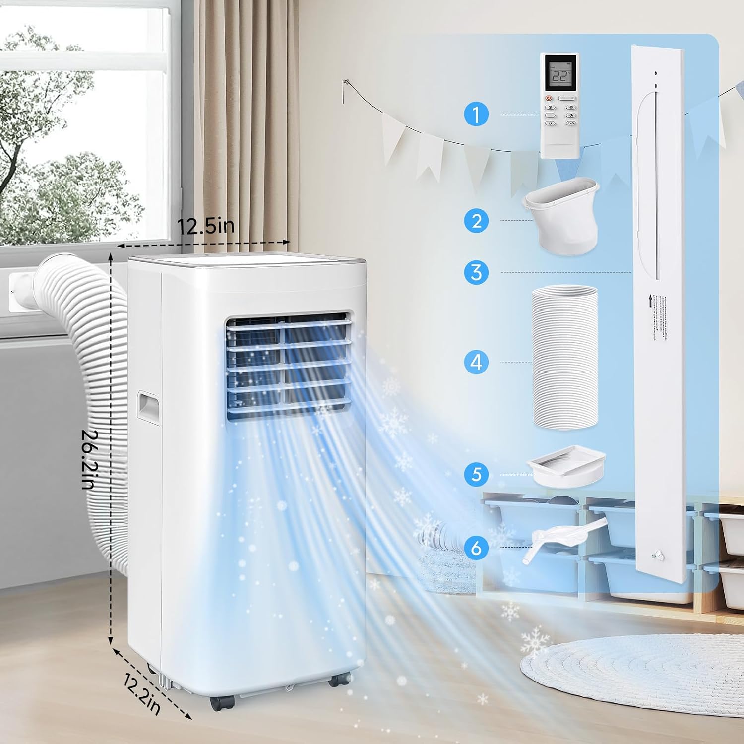 Portable Air Conditioner, 3-in-1 8500 BTU AC Unit with Fan & Dehumidifier – Quiet Cooling for Bedroom, Home Office up to 450 sq.ft, Includes Complete Window Mount Kit