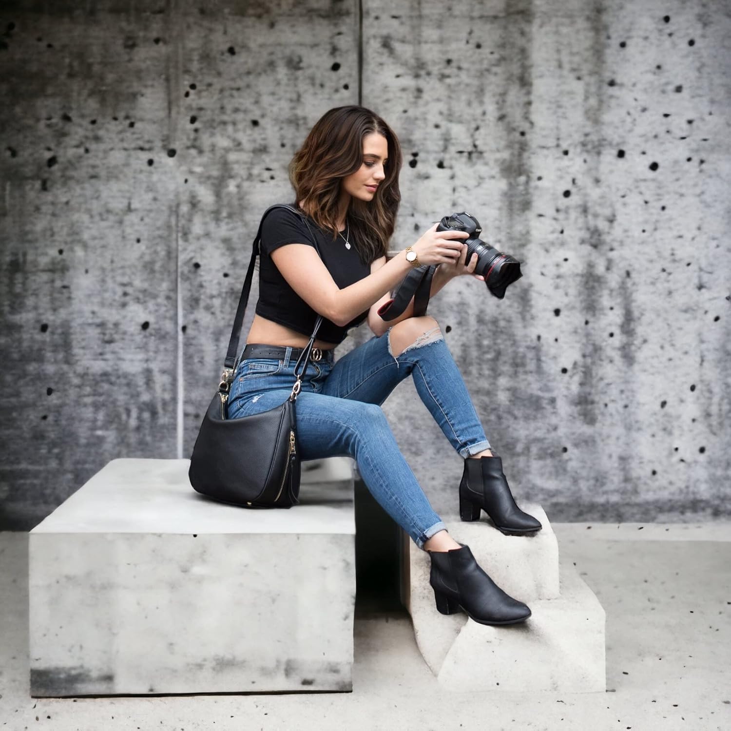 Meliae Camera Bag for Women, DSLR Mirrorless Camera Purse, Leather Shoulder Crossbody Hobo Travel Tote