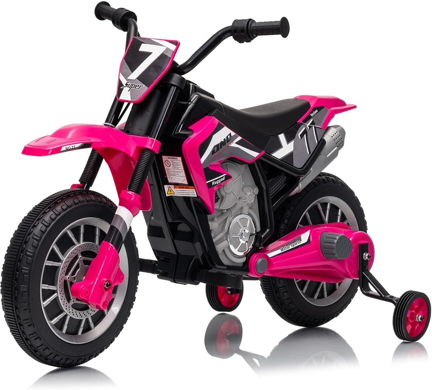 12V Kids Motorcycle w/Treaded Tires, 3.1mph Top Speed Electric Bike for Kids, Training Wheels, Music & Bluetooth, Spring Suspension, Age 3-8 Year Old, Pink