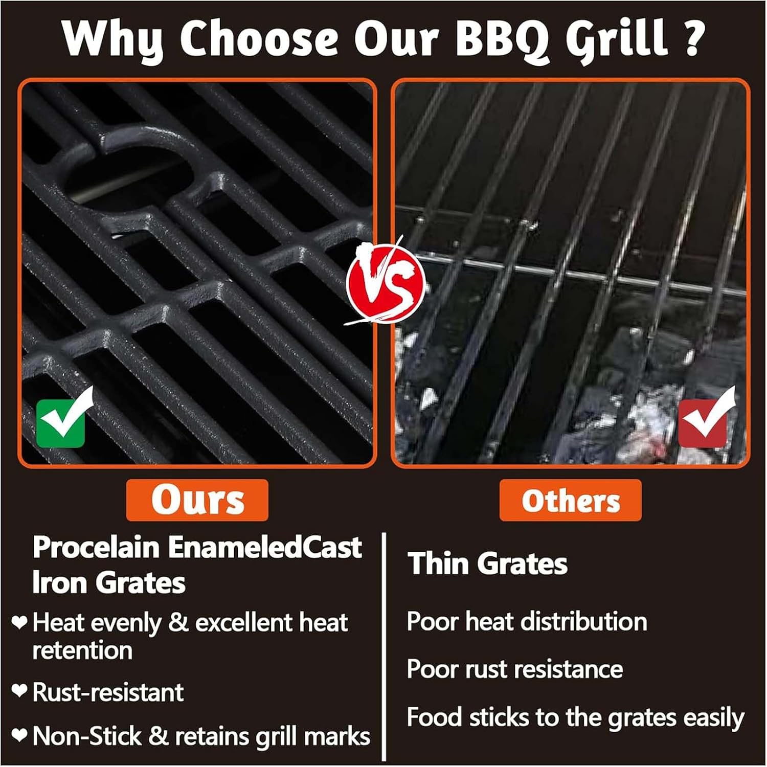 3 Burner Propane Gas and Charcoal Grill Combo with Side Burner & Porcelain-Enameled Cast Iron Grates, 37230BTU Output Dual Fuel Outdoor BBQ Grill for Patio Garden Picnic Backyard Barbecue Cooking
