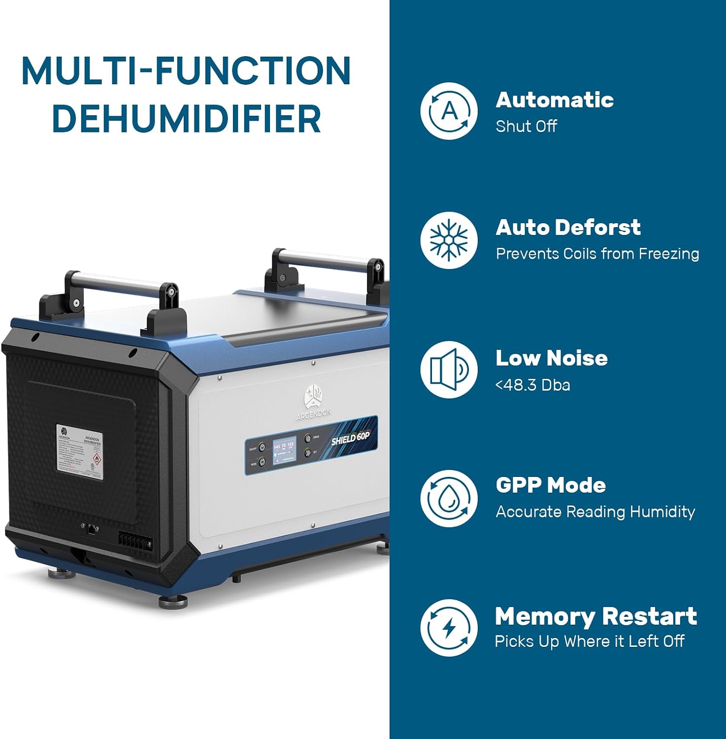 ARGENDON 180 Pints Commercial Dehumidifier with Pump for Crawl Space, Industry Water Damage Unit for up to 2,300 sq ft Large Space, Job Sites, Basement, Auto Defrost, 5 Years Limited Warranty
