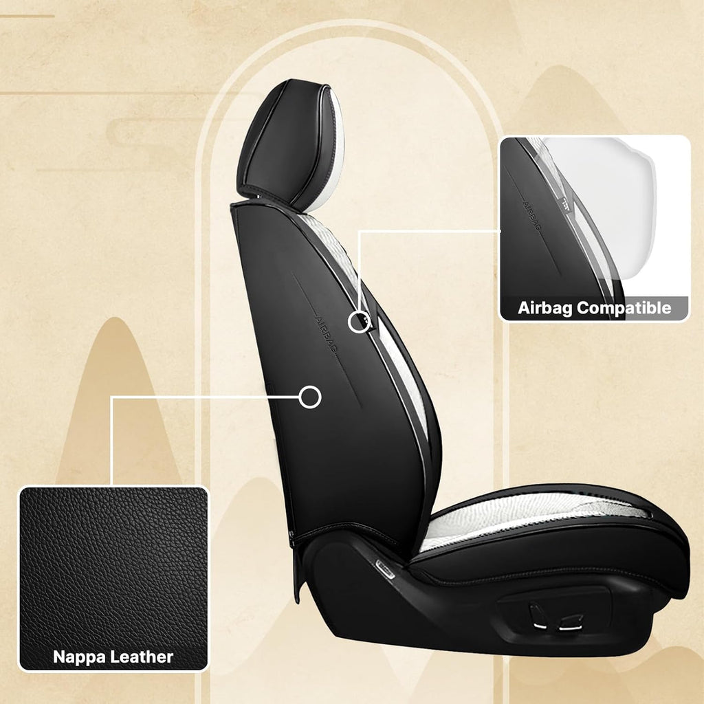 Fit for Ford F150 2009-2026 & F250 F350 F450 2011-2026 Seat Covers, Fashion Sport Seat Cover with Waterproof Leather, Airbag Safe Design Seat Protector (2 Front Seat Standard, Black White)
