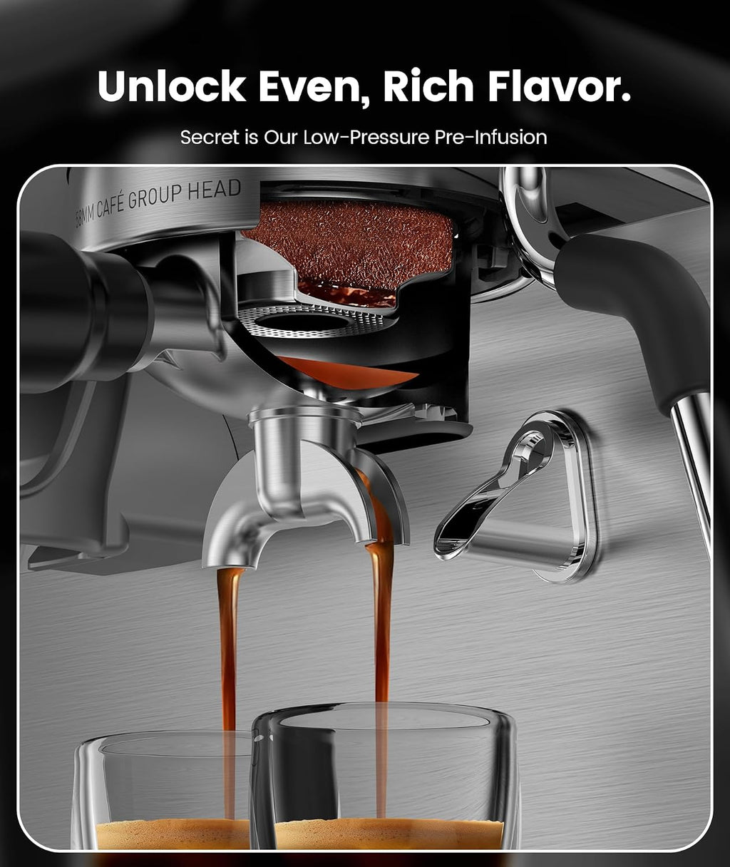 COWSAR Dual Boiler Espresso Machine with Grinder, 20 Bar Espresso Machines with Milk Frother, Espresso Maker with Removable Water Tank, Commercial Expresso Coffee Machines, Brushed Stainless Steel
