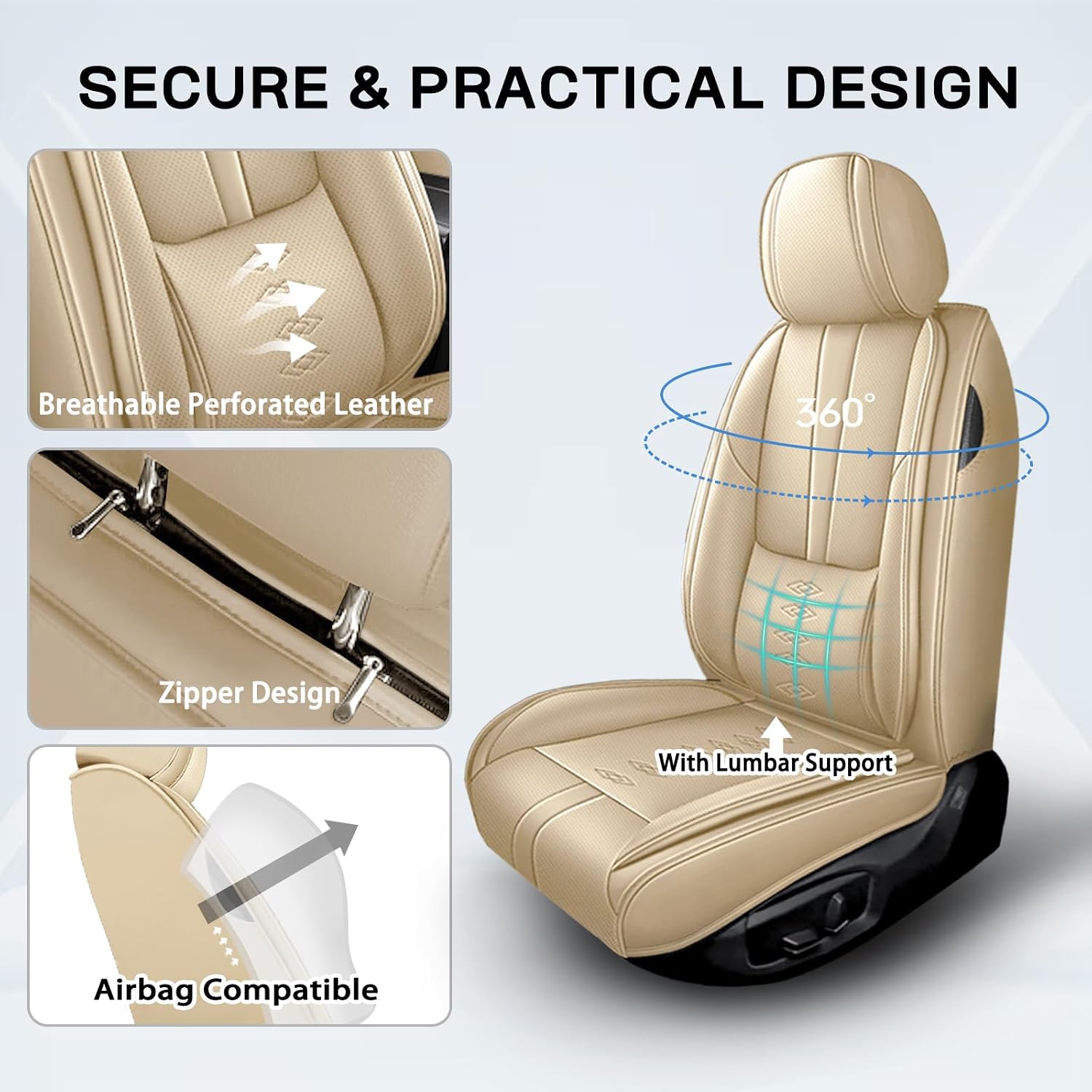 Car Seat Covers for Flex,for Ford Flex 2009-2019,Leather Front Seat Covers,Airbag-Compatible Car Seat Protectors,Waterproof Seat Cover for Cars(Beige,2PCS/with Pillows)