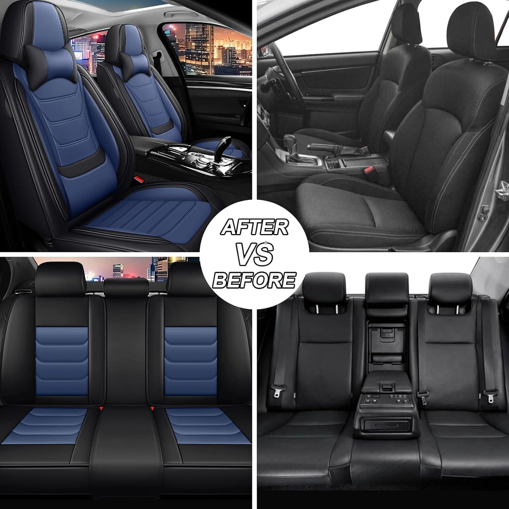 Car Seat Cover Full Set for Kia EV9 Seat Covers 2024-2025, Nappa Leather Waterproof Seat Covers for Cars, Airbag Compatible, Universal Automotive Seat Covers(Luxury Full Set/Black Blue)