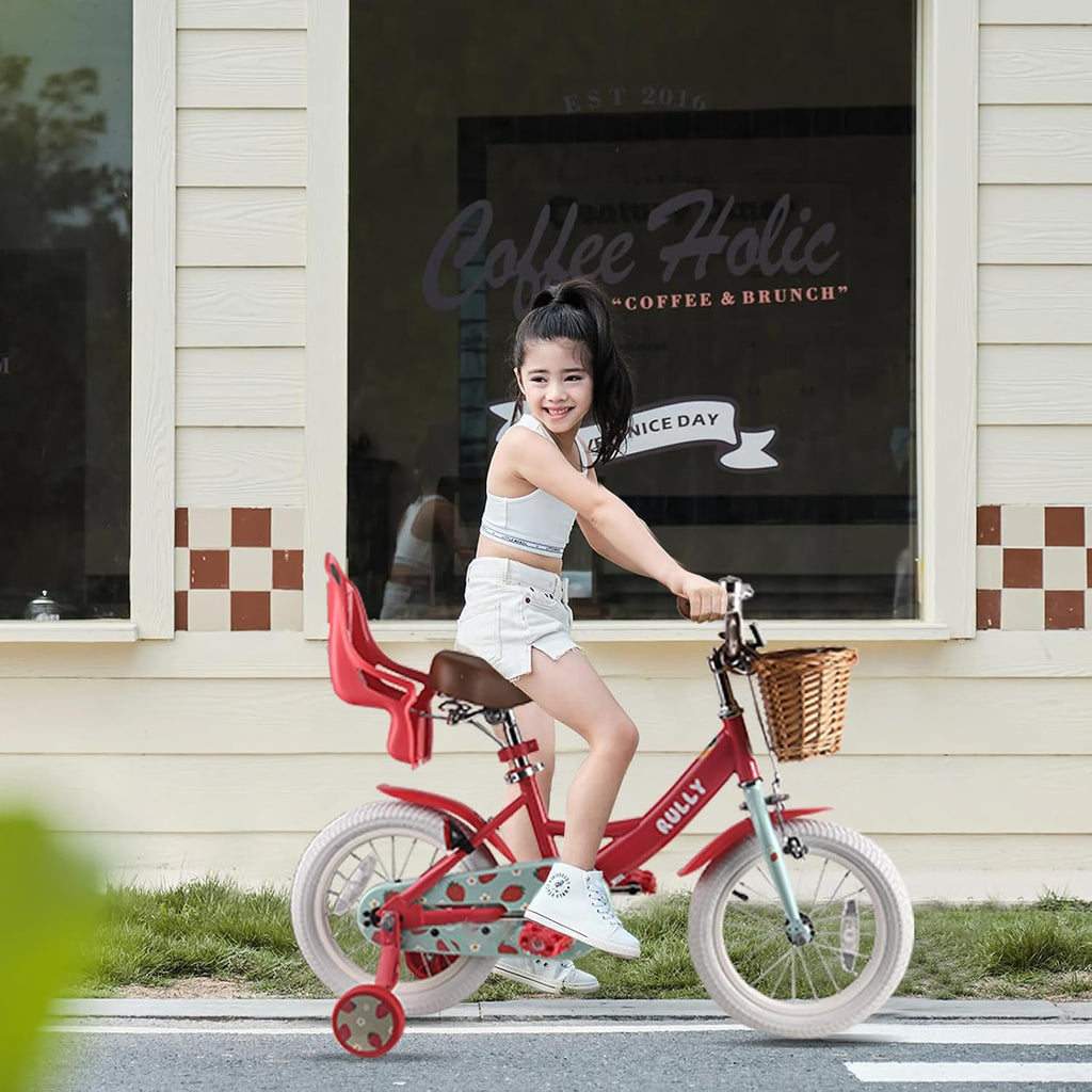 RULLY Fruit Kids Bike 12 14 16 Inch Bicycle for Girls Ages 2-7 Years, Training Wheels Included, Girl Bikes with Basket & Doll Seat | 12, 14, 16, Inch, Bicycle