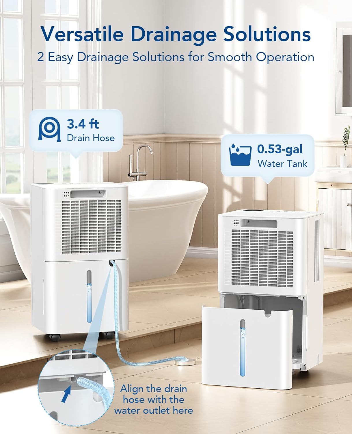 2500 Sq.Ft Dehumidifier for Basement with Drain Hose Max 34 Pints, Dehumidifiers for Home Large Room Bathroom Bedroom, 3 Modes, Smart Humidity Control, Auto Defrost, 24H Timer, Sleep Mode