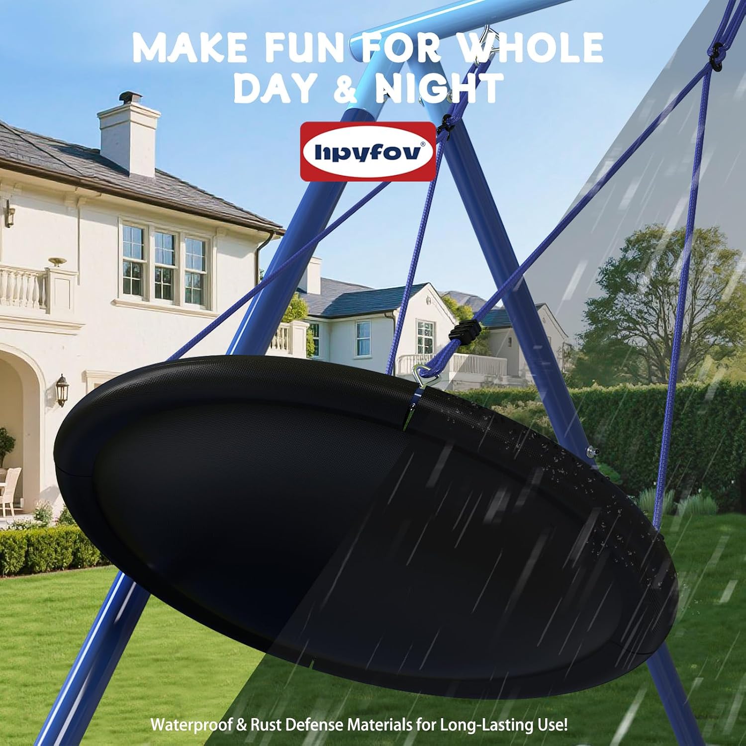 3-in-1 Swing Set for Backyard for Kids 3-8, 550lbs, Heavy Duty Metal A-Frame for Outdoor Playset, Two Blow-Molded Swing Seats and One 32-inch Saucer Swing for Kids Playground
