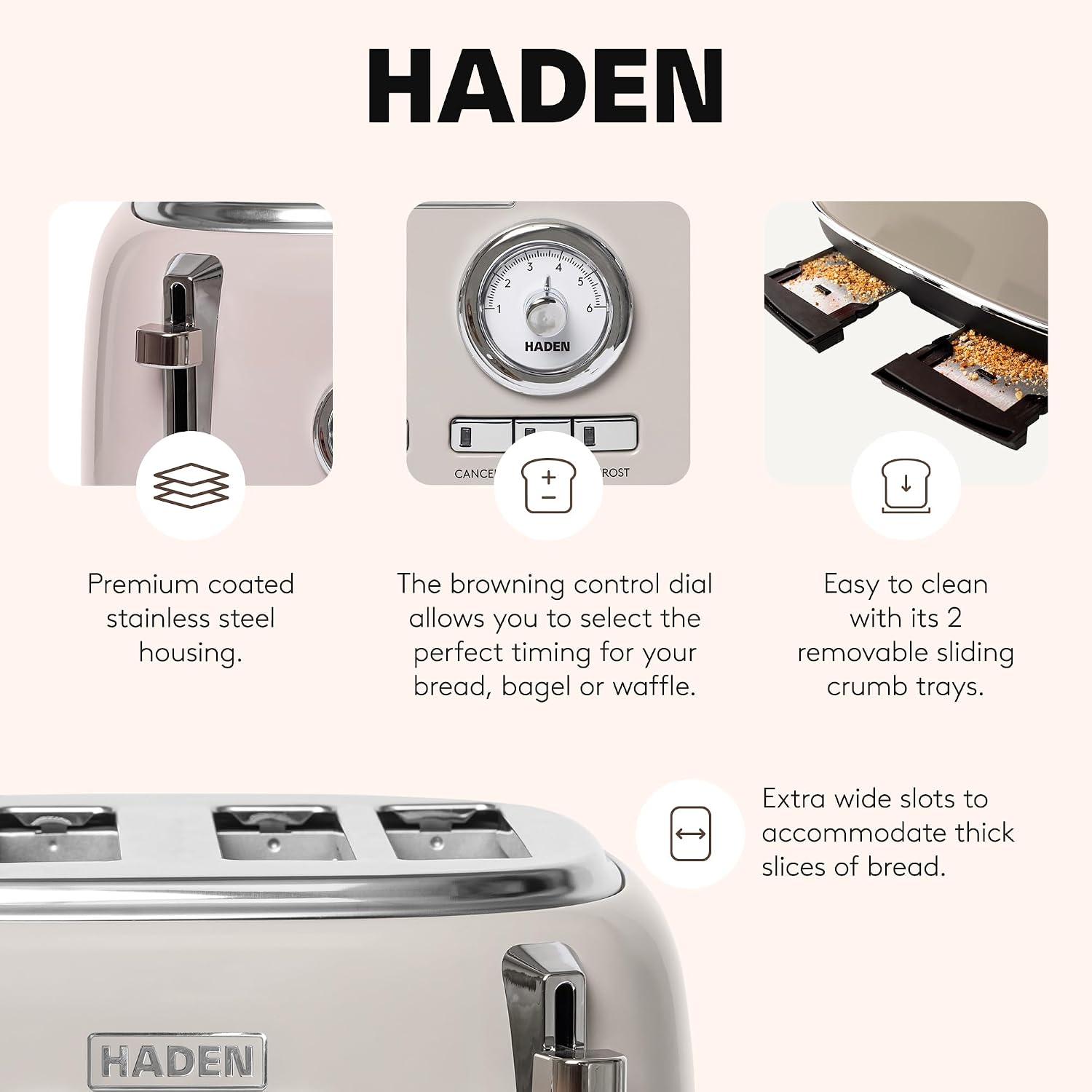 Haden 12 Cup Programmable Drip Coffee Maker Coffee Machine Bundled with Dorset 4 Slice Wide Slot Stainless Steel Toaster, Putty & Chrome