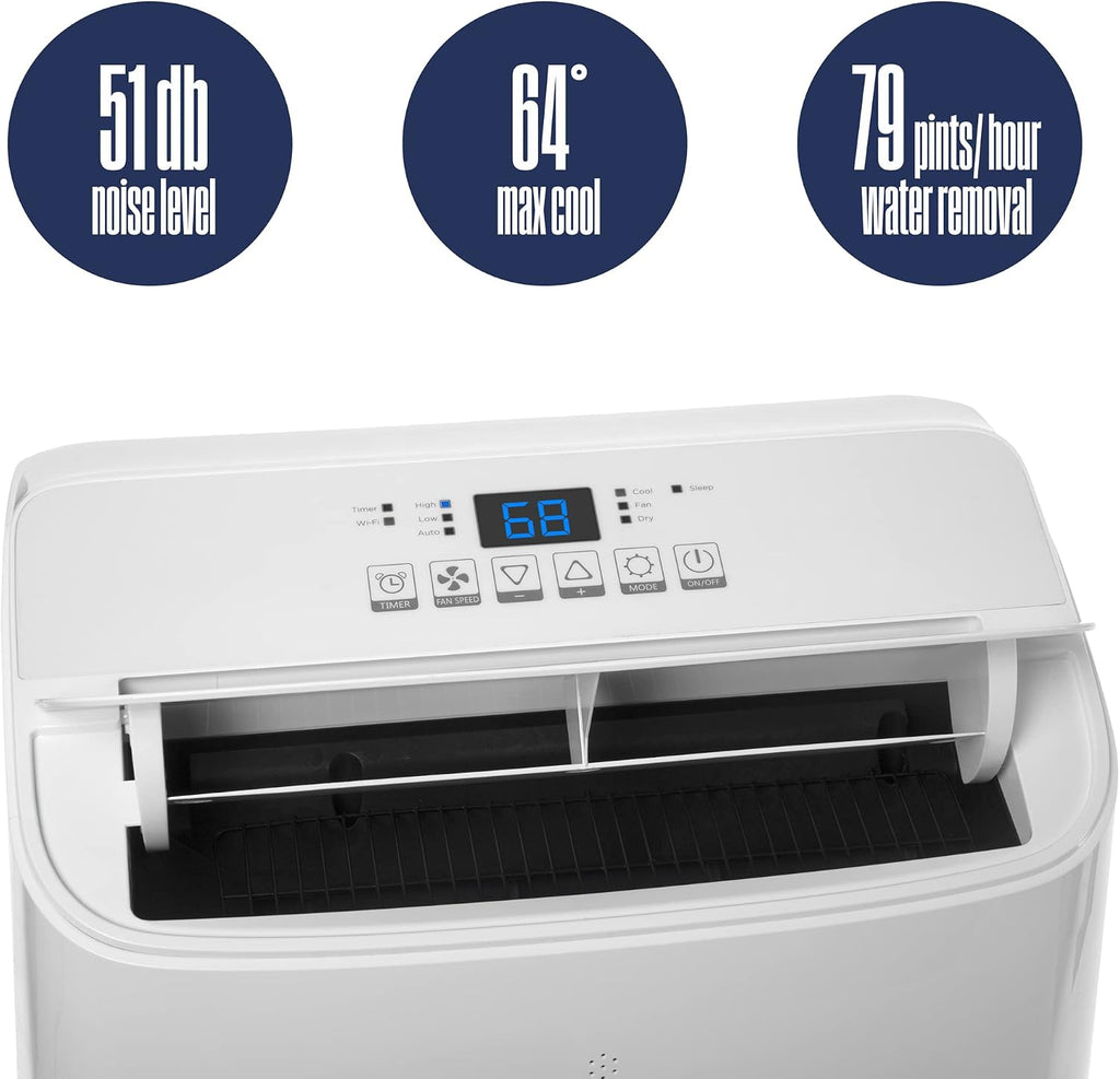 Westinghouse 14,000 BTU Air Conditioner Portable For Rooms Up To 700 Square Feet, Portable AC with Home Dehumidifier, Smart App, 3-Speed Fan, Programmable Timer, Remote Control, Window Kit, White