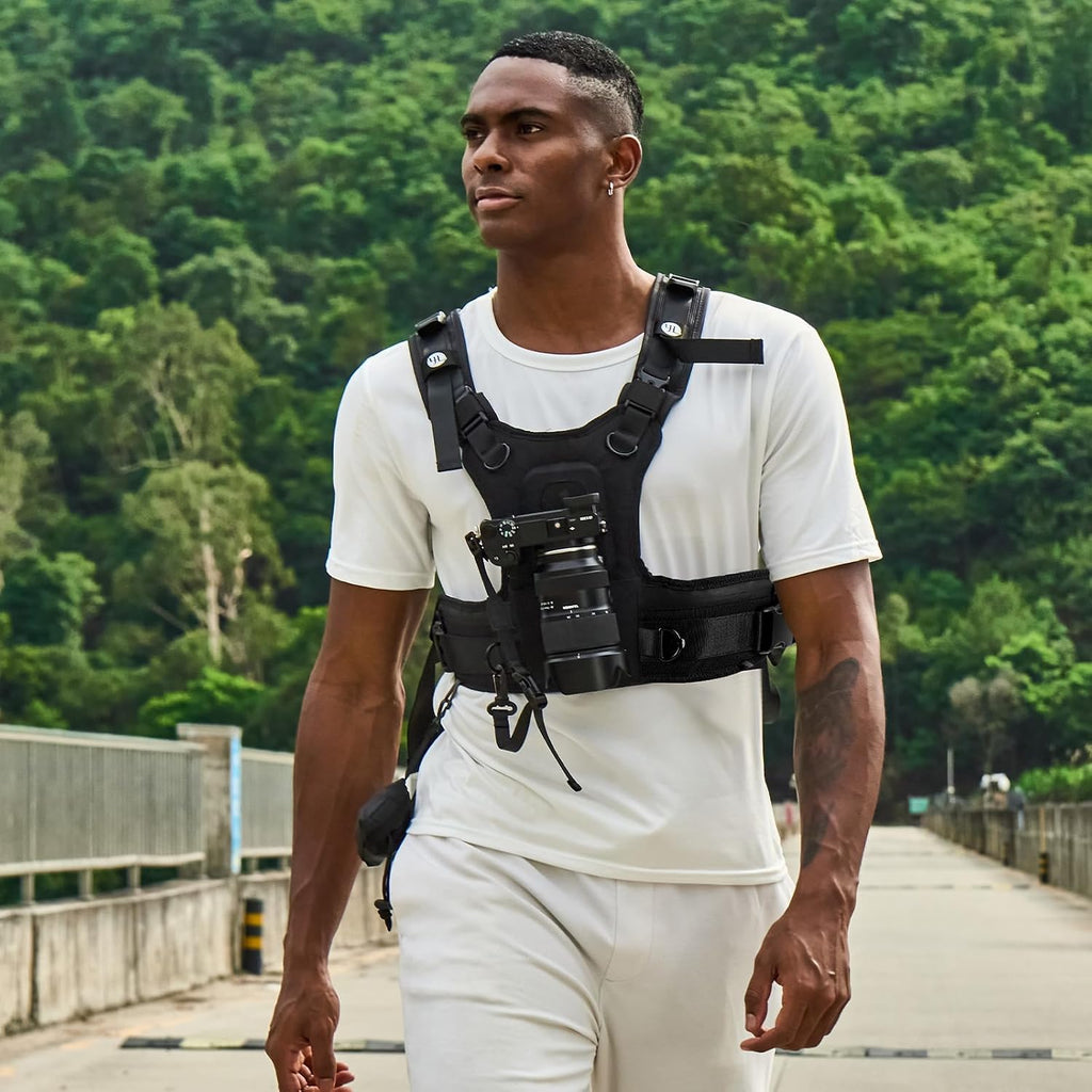 Camera Carrier Chest Harness J1 for One Camera,Camera Strap Harness for Photographers Hiking Climbing Wedding Travel,Camera Nylon Chest Straps for Photographers,Black