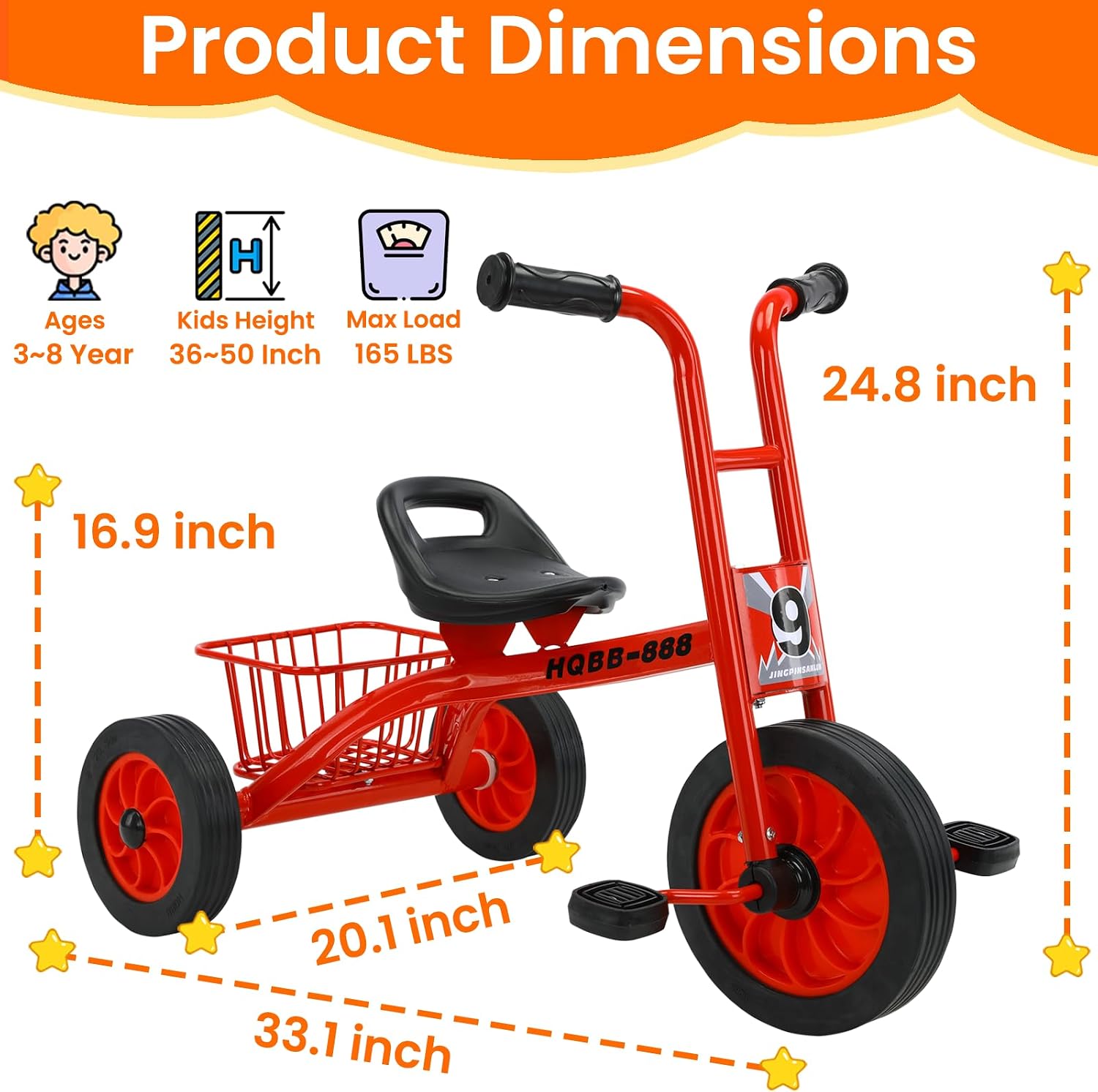 Kids Tricycle for Ages 3-8, Adjustable Seat Kids Trike, Preschool Daycare Toddler Tricycle Bike with Rubber Wheels and Storage Basket, Gifts and Toys for Boys and Girls