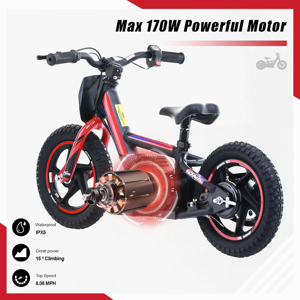 KOZRUNS Electric Dirt Bike for Kids 3-6, 170W Racing Experience Lightweight Motorcycle, New Aluminum Frame with 2 Power Modes, 24V Detachable Battery, 12 Inch Knobby Tires