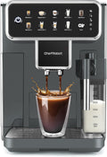 Chef Robot Automatic Espresso Machine Coffee Maker 12 Cup with Grinder Cappuccino Latte Americano Machine with Milk Frother for Home/Office (Gray)