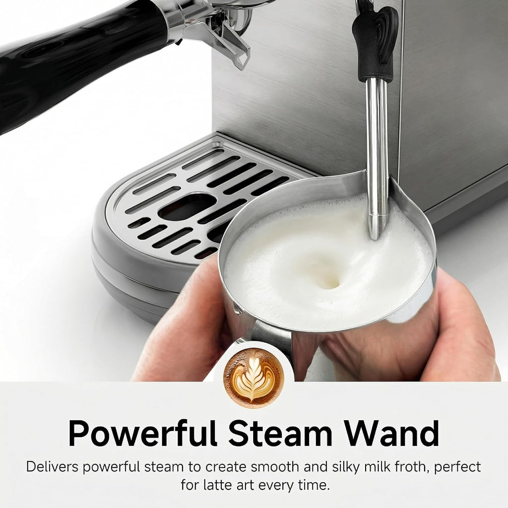 HIBREW H10B - Professional Espresso Machine - Cappuccino Maker with Milk Frother, Adjustable Temperature & Cup Volume, with Display, Pressure Gauge & Stainless Steel Body
