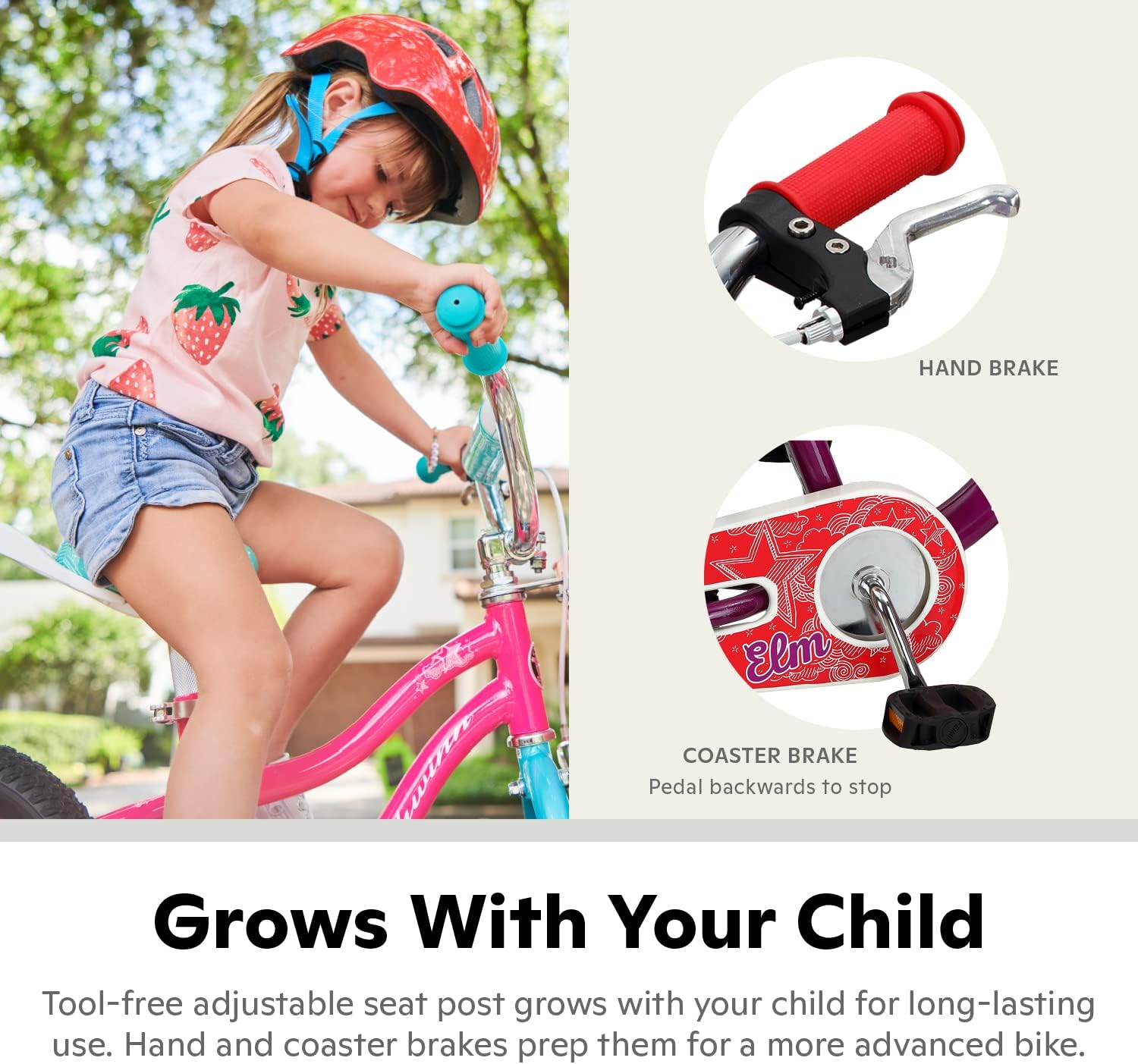 Schwinn Elm Bike, 14 Inch Bike for Kids Ages 3-4, SmartStart Ergonomic Design for Kids, Adjustable Seat Grows with your Child, Rear Coaster Brake and Front Caliper Brake, Training Bicycle
