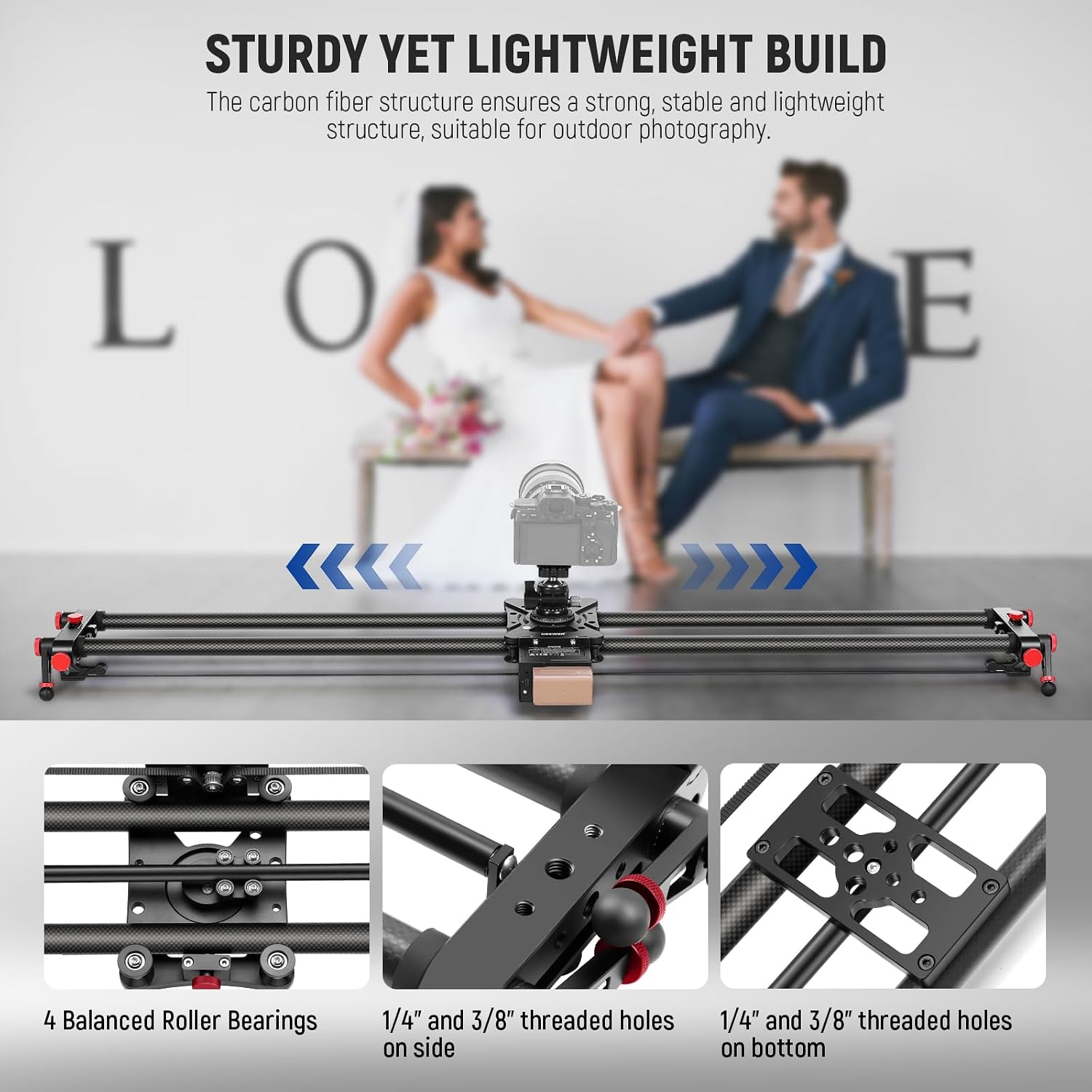 NEEWER 47.2'/120cm Motorized Camera Slider, App Wireless Control DSLR Carbon Fiber Dolly Rail Slider with 4400mAh F750 Battery (Charger Not Included), Support Video Mode, Time Lapse Photography, ER1