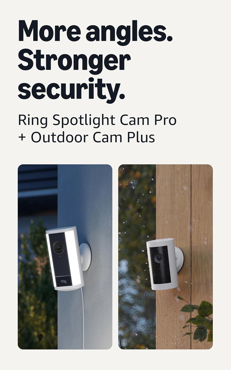Ring Spotlight Cam Pro, Plug-In (Newest Model), White with Outdoor Cam Plus, Battery, White