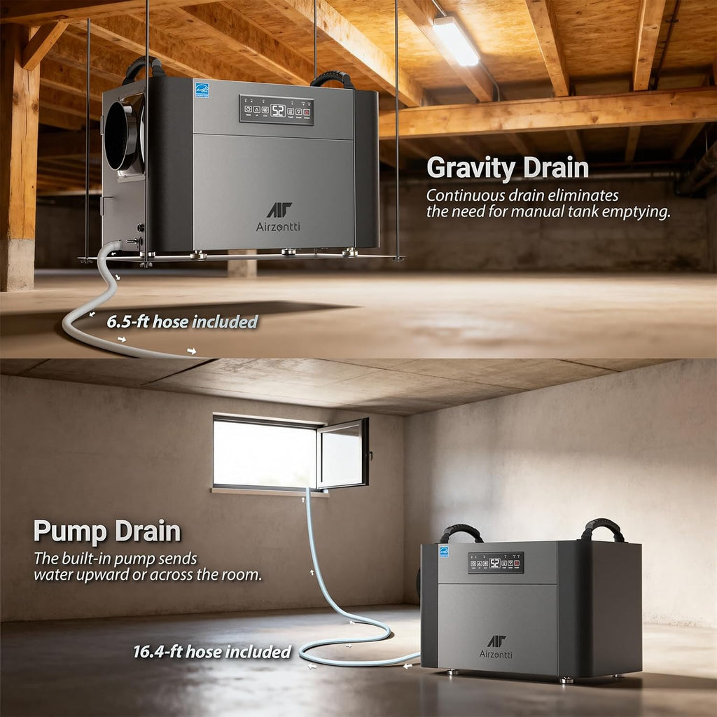 155 Pints Commercial Dehumidifier for Basement with Pump and Drain Hose, Large Space Dehumidifier for Crawl Space, Attic, Garage, Home, Industrial, Water Damage, Auto Defrost, Energy Star