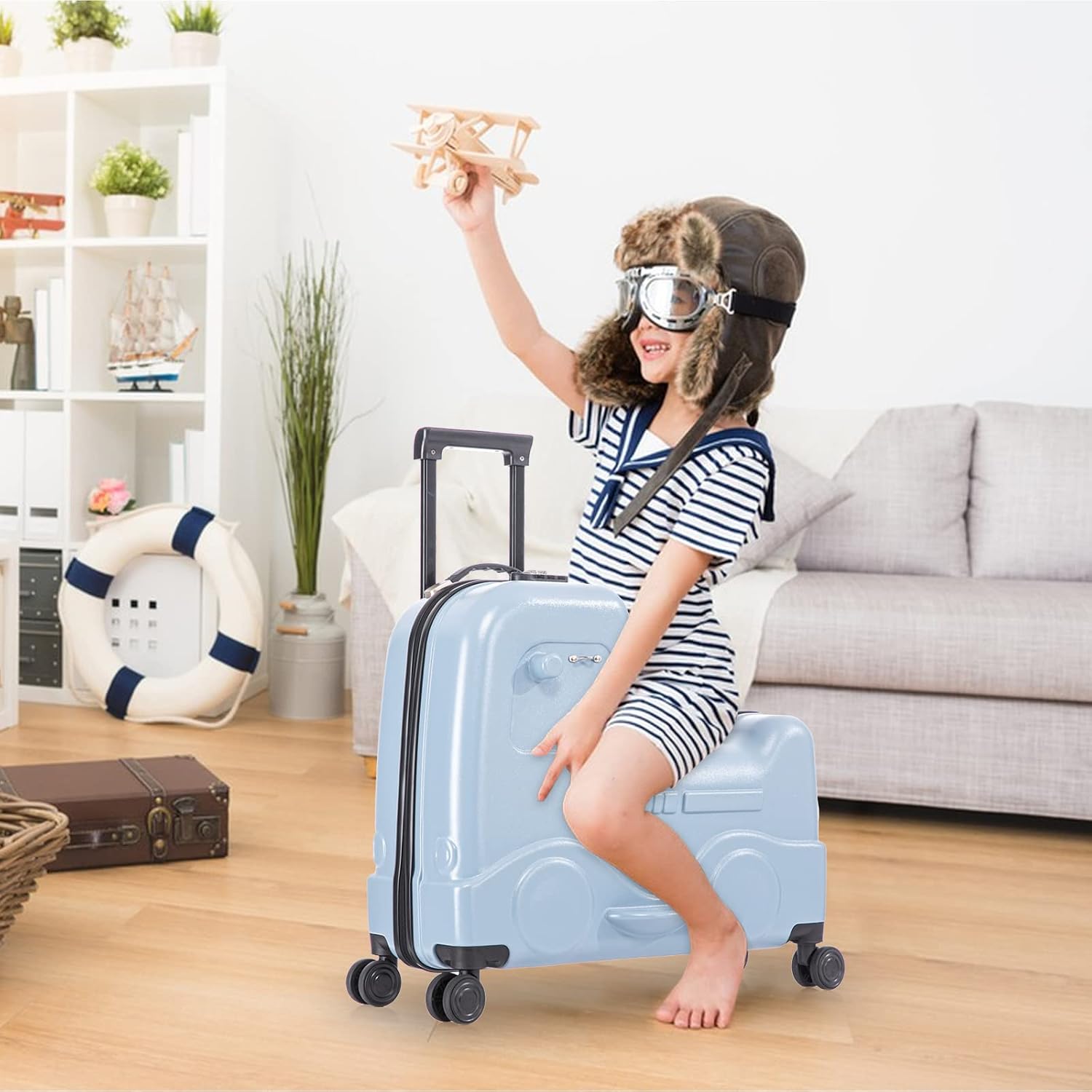 Apelila Checked Luggage for Kids - 24 Inch Ride On Horse Suitcase, Airplane Travel Trunk with Wheels, Pull Along Carry On Storage for Boys & Girls, Ideal for 3-5 Day Trips, Check-In Only
