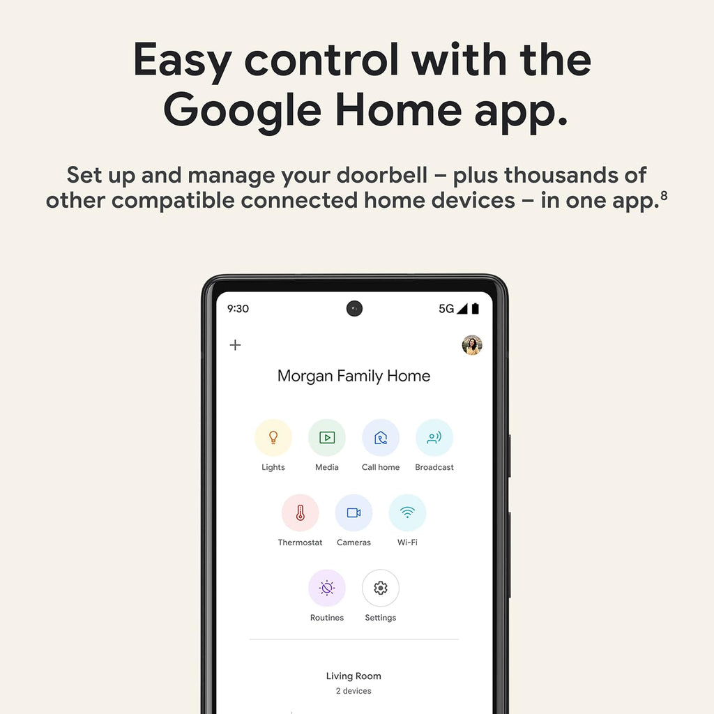Google Nest Doorbell (Wired, 2nd Gen) - Wired Video Doorbell Camera - Doorbell Security Camera - Snow