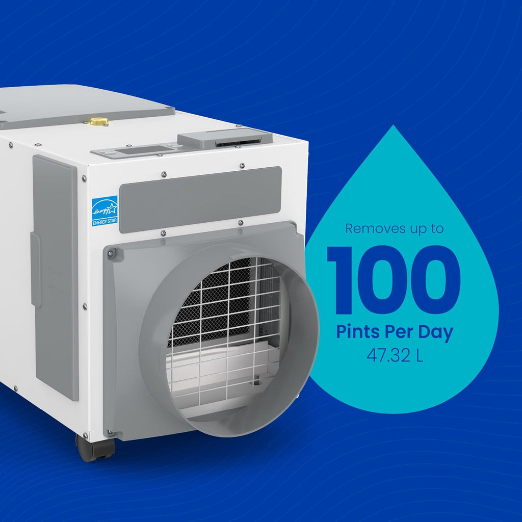 AprilAire E100C Pro 100-Pint Whole-House Dehumidifier with Castors, Energy Star Certified, Commercial-Grade Whole-Home Dehumidifier for Basement, Crawlspace, or Whole House up to 5,500 sq. ft.