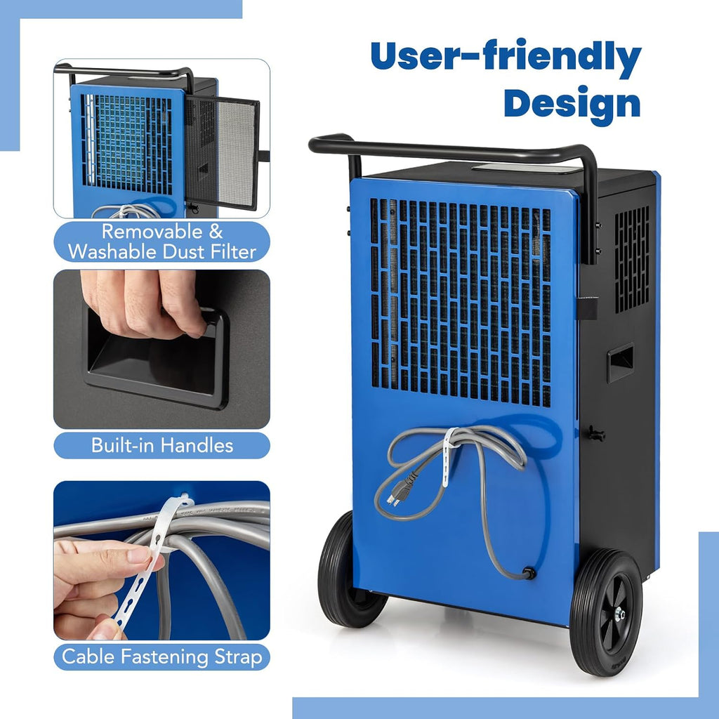 COSTWAY 215 Pint Commercial Dehumidifier, 8,000 Sq.Ft Industrial Dehumidifier with Drain Hose, 24H Timer & 4 Wheels, Ideal for Basement, Warehouse, Job Sites, Water Damage Restoration