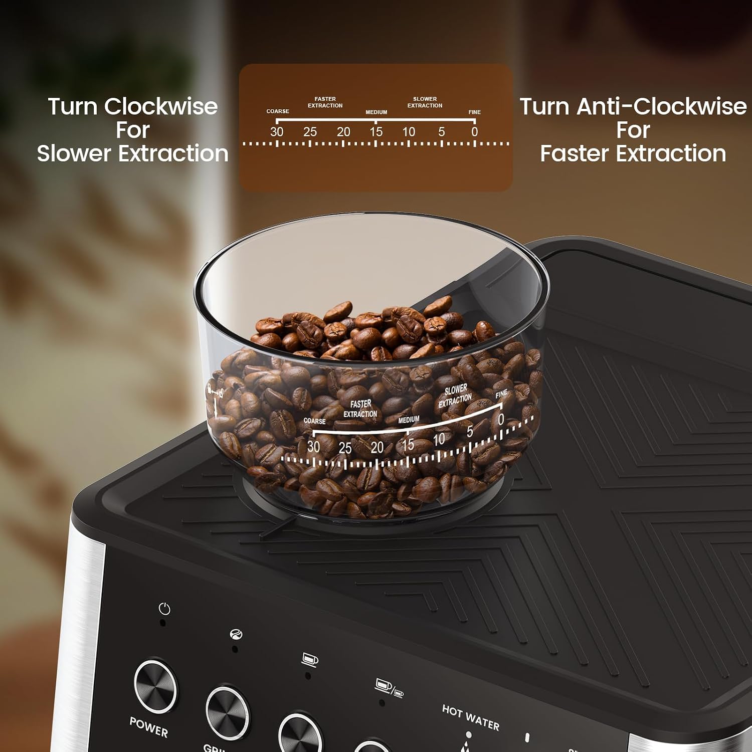 Joy Pebble 15 Bar Espresso Machine with Grinder & Milk Frother, All-in-One Coffee Maker for Home Baristas, 30-Position Grinder, 2.9L Removable Tank,for Cappuccino Latte