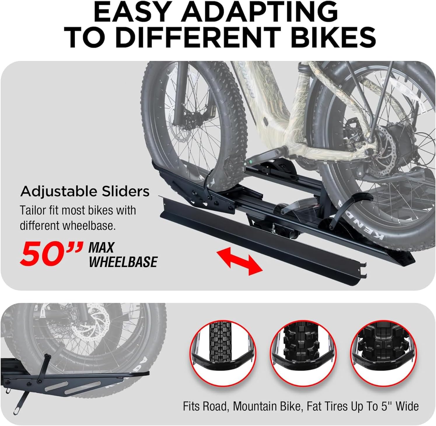 RokRack T One Foldable 3-Ebike Rack with Ramp, 250 lbs Capacity, Hitch Mount Electric Bike Rack, Fits up to 5' Fat Tire Width and 50' Wheelbase, Ebike Carrier Rack for 2' Receiver for Cars SUVs Vans