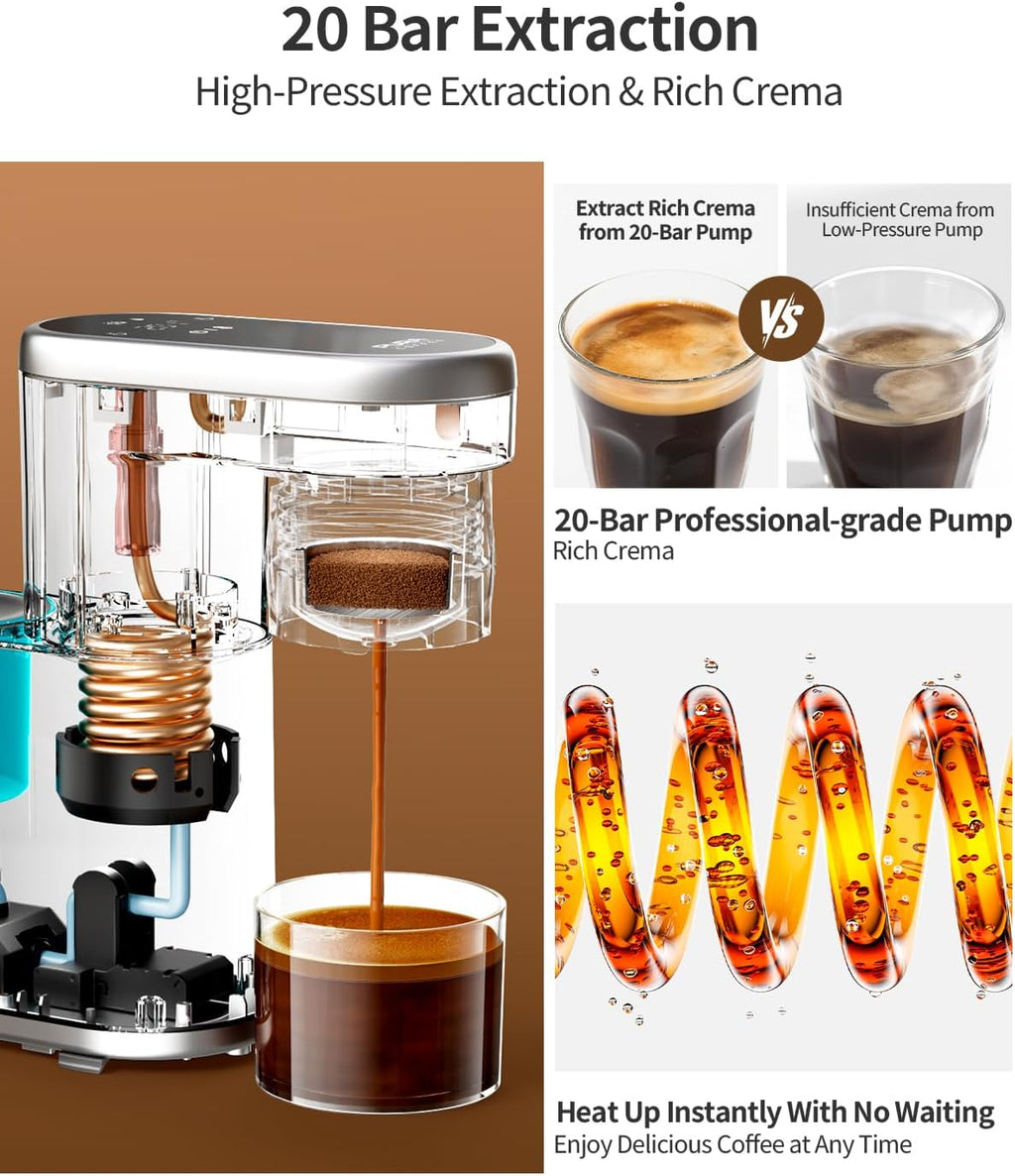 C1 Pro Compact Mini Espresso Machine with NS Capsule & Ground Coffee, Rechargeable Portable Espresso Maker, Electric Small Espresso Machine for Travel RV Car Camping Hiking Office Home with Rich Crema