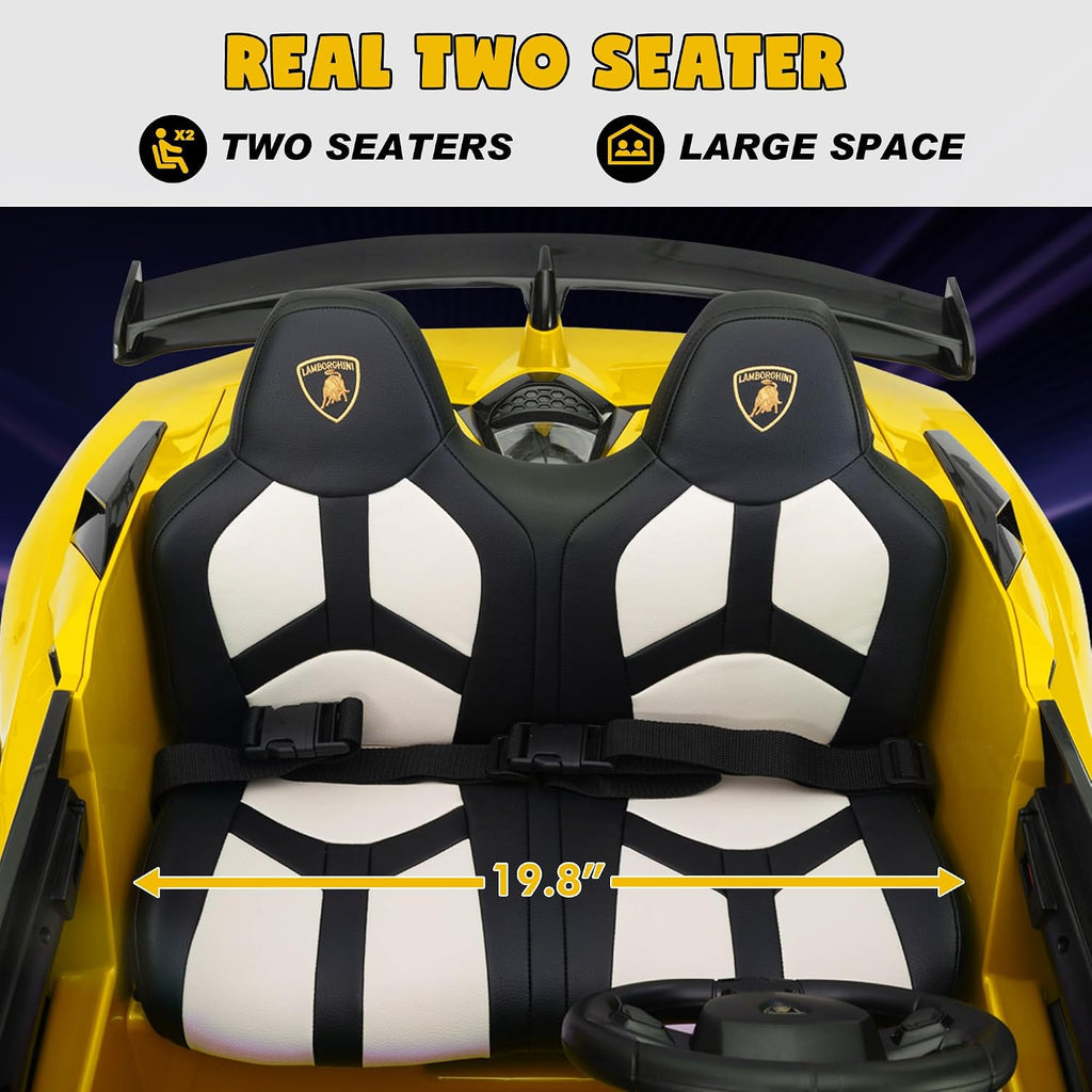 2-Seater Ride on Car 24V Electric Lamborghini for Kids High Speed 13km/h Drift Sports Car with PU Leather Seats w/Adjustable Safety Belt, 2 Speeds Mode, Music, Gifts for Children
