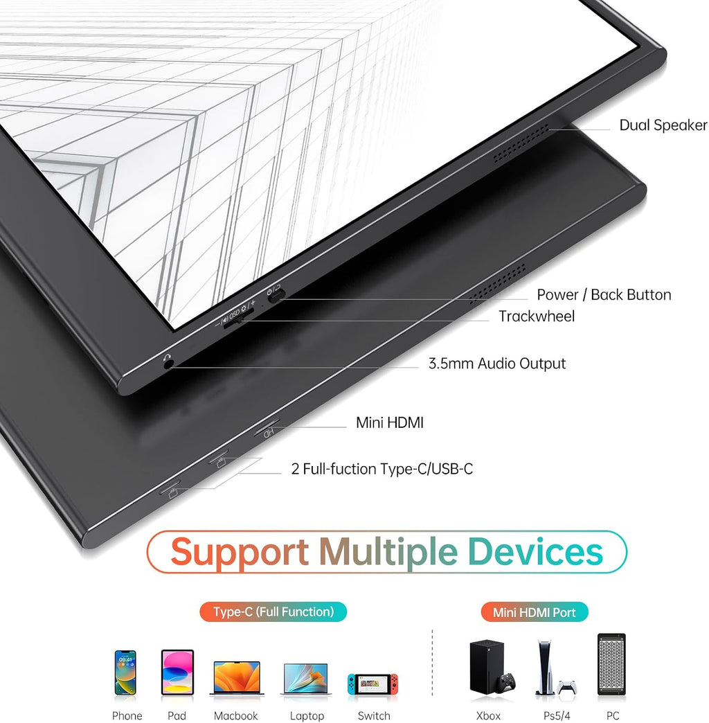 WGK True 4K Portable Monitor - 15.6inch UHD 3840×2160 100% sRGB USB-C HDMI External Second Monitor Portable IPS Screen Computer Display with Speakers for Laptop MacBook Switch PS5/4 Xbox
