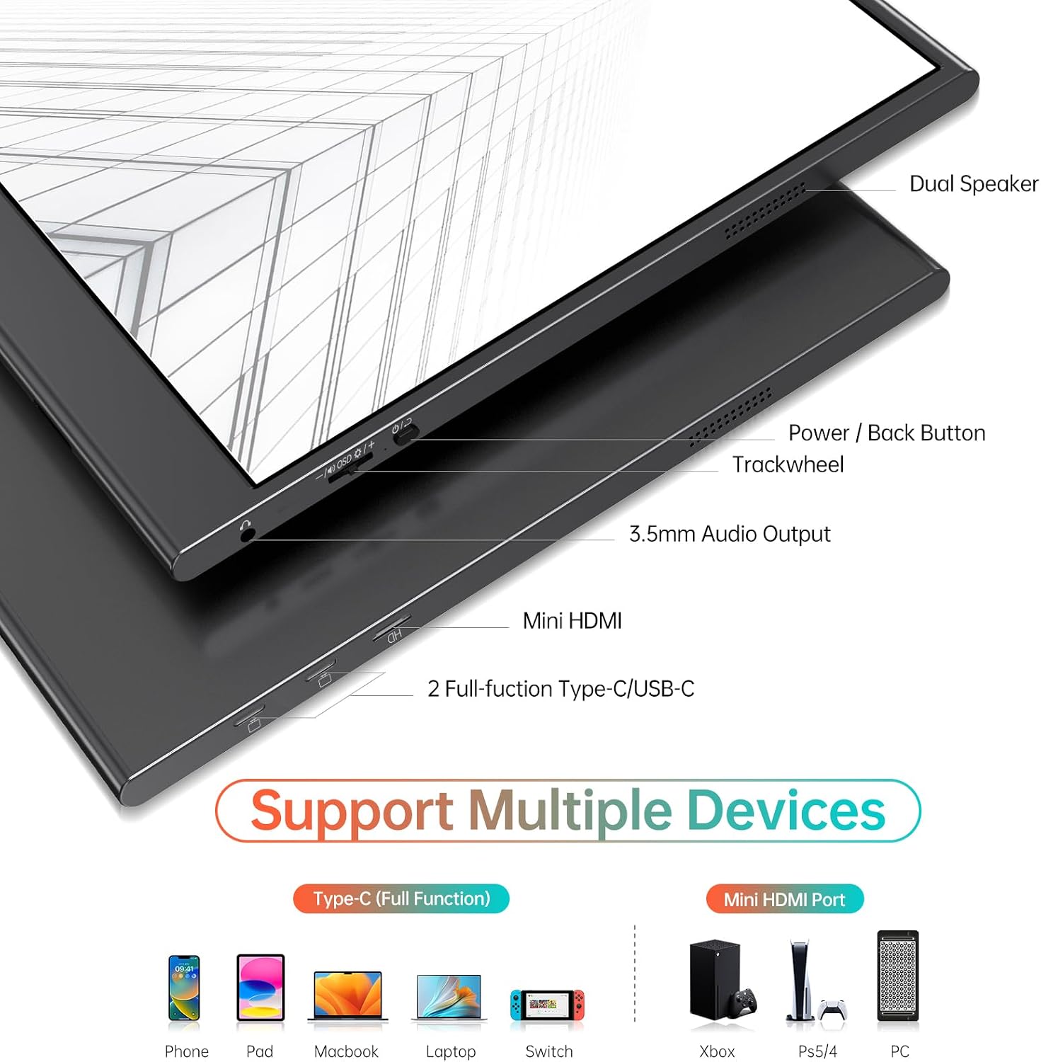 WGK True 4K Portable Monitor - 15.6inch UHD 3840×2160 100% sRGB USB-C HDMI External Second Monitor Portable IPS Screen Computer Display with Speakers for Laptop MacBook Switch PS5/4 Xbox