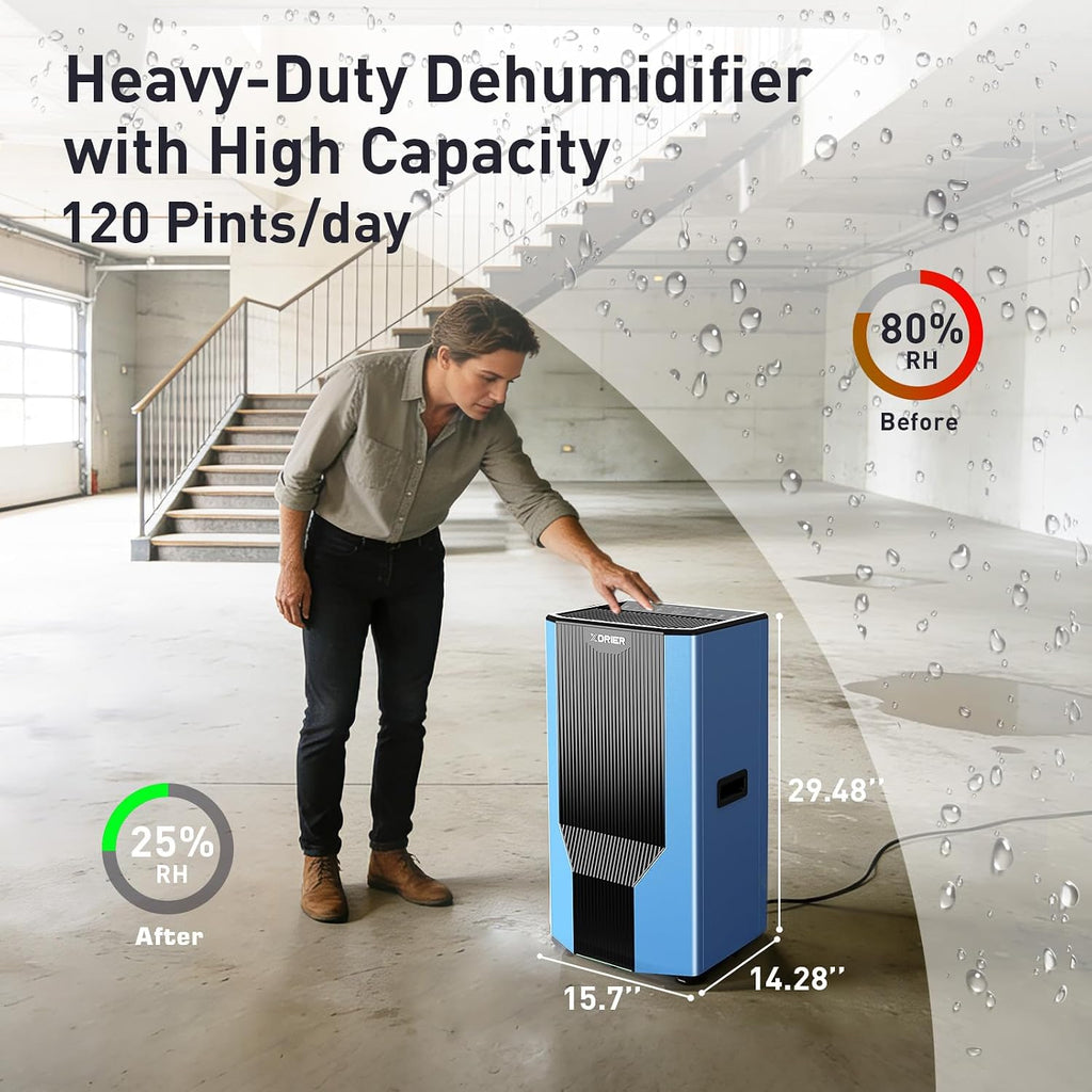 120 PPD Commercial Dehumidifier with Pump & Drain Hose, LGR Technology, Auto Defrost, for Basements, Large Rooms, Warehouses & Storage Areas, 5-Year Coverage