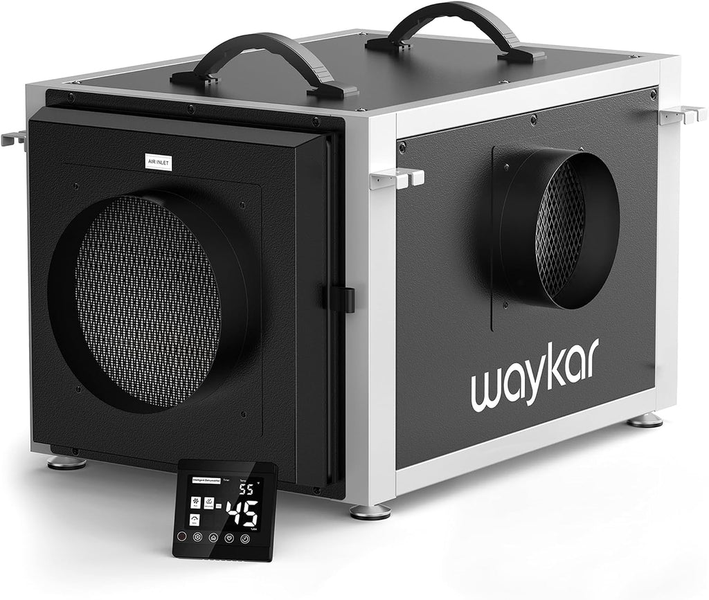 Waykar 158 Pints Crawl Space Dehumidifier with Remote Control up to 6,500 sq. ft., Dual Duct HVAC Commercial Whole-House Dehumidifier for Basement, Industry Water Damage Unit - 5-Year Quality Coverage