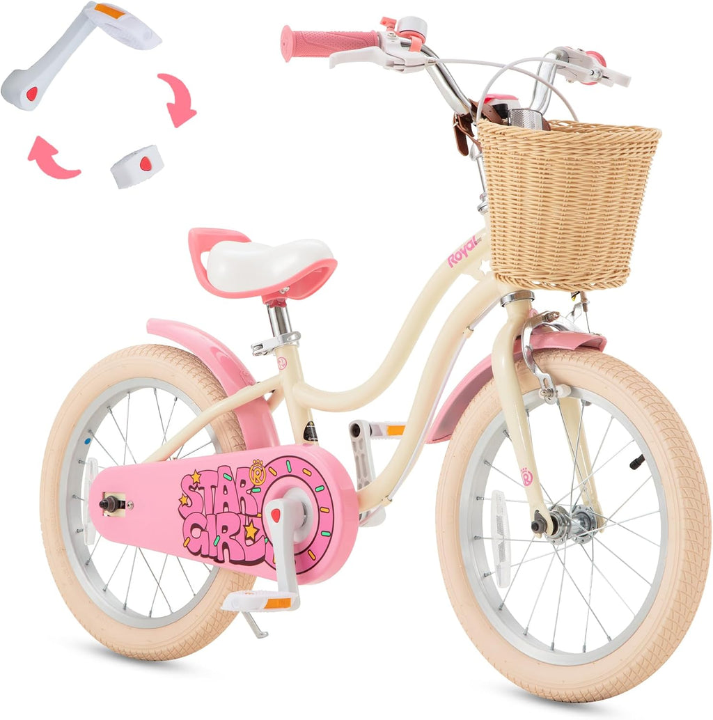 RoyalBaby Girls Bike, Stargirl EZ Kids Bike Balance and Pedal Bicycle with Basket and Dual Handbrake, 12 14 16 18 Inch Toddlers to Big Kids 3-8 Years, Multiple Colors